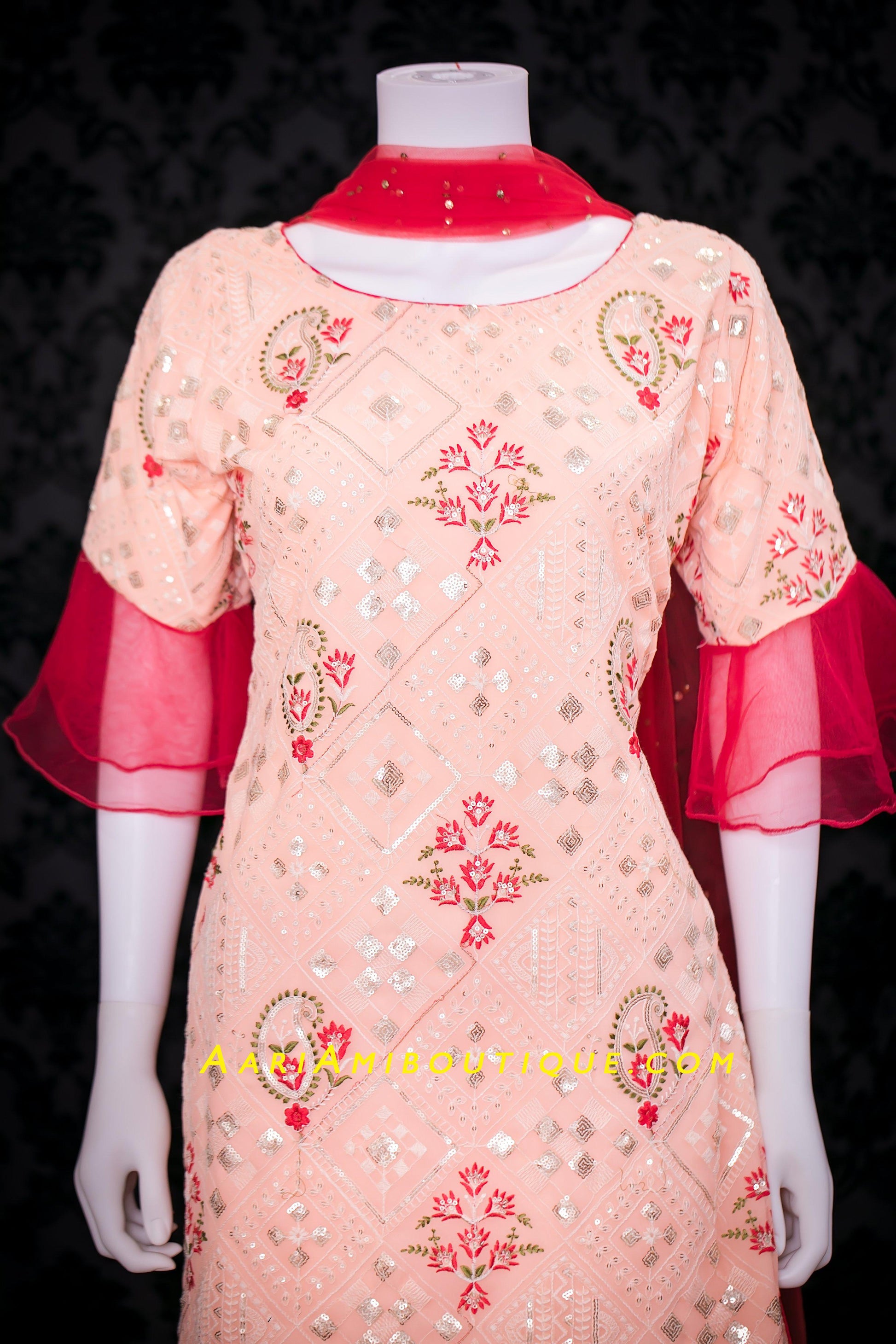 Pulpy Peach Gharara Set-AariAmi Boutique