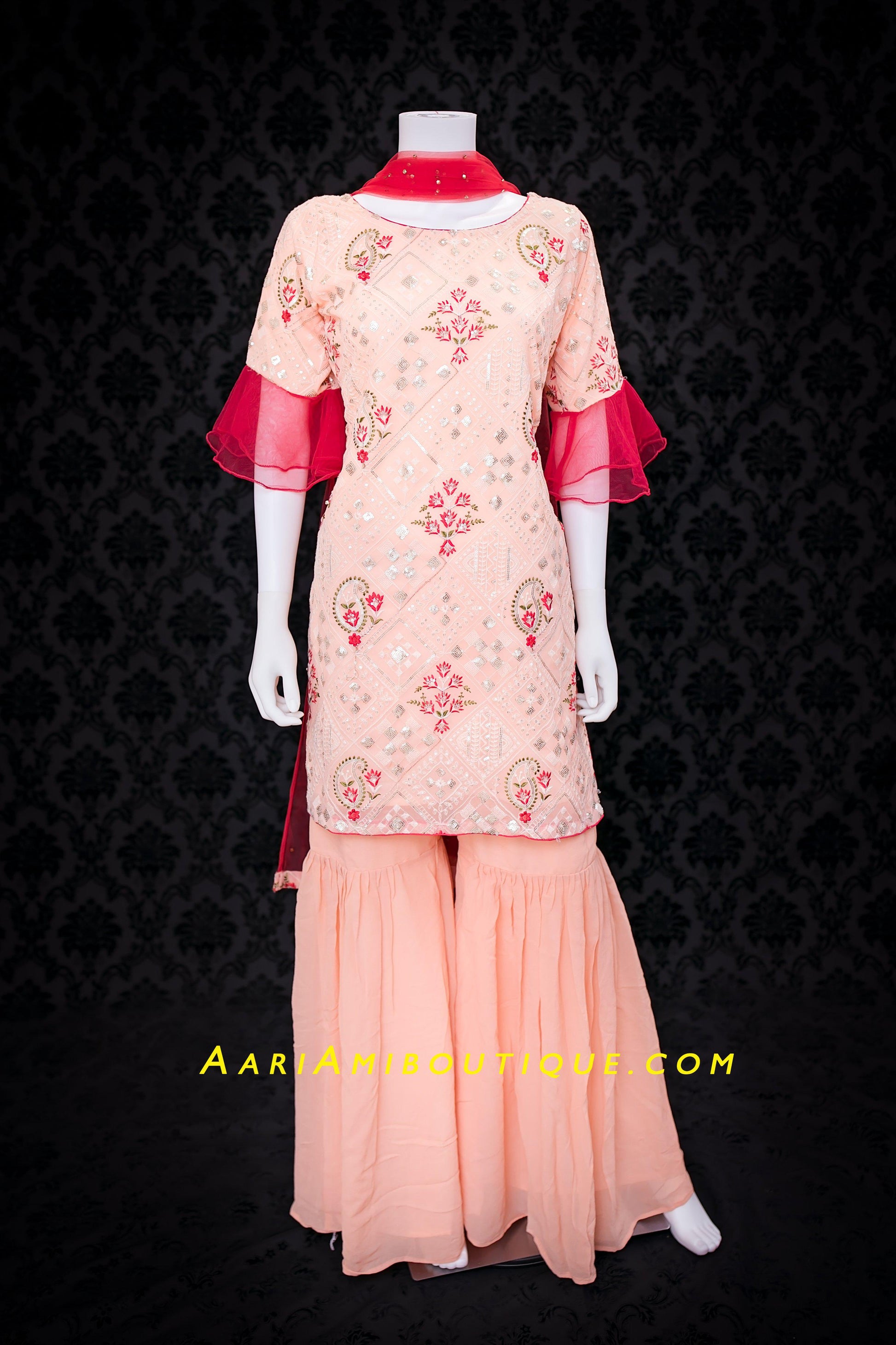 Pulpy Peach Gharara Set-AariAmi Boutique