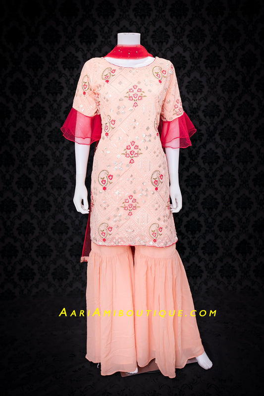 Pulpy Peach Gharara Set-AariAmi Boutique