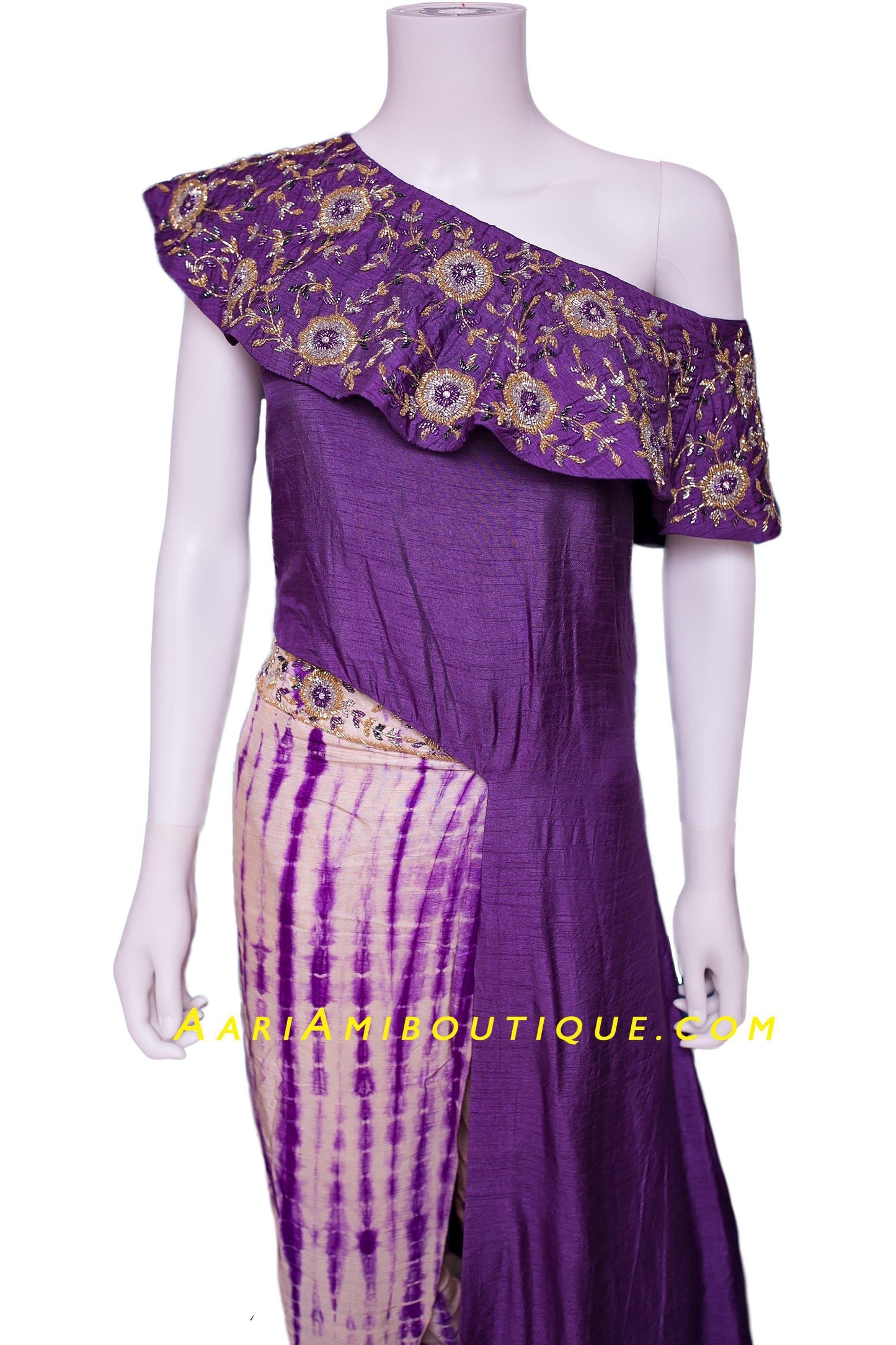 Purple Dauntless Dhoti-Kurta Set with Shibori pattern-AariAmi Boutique