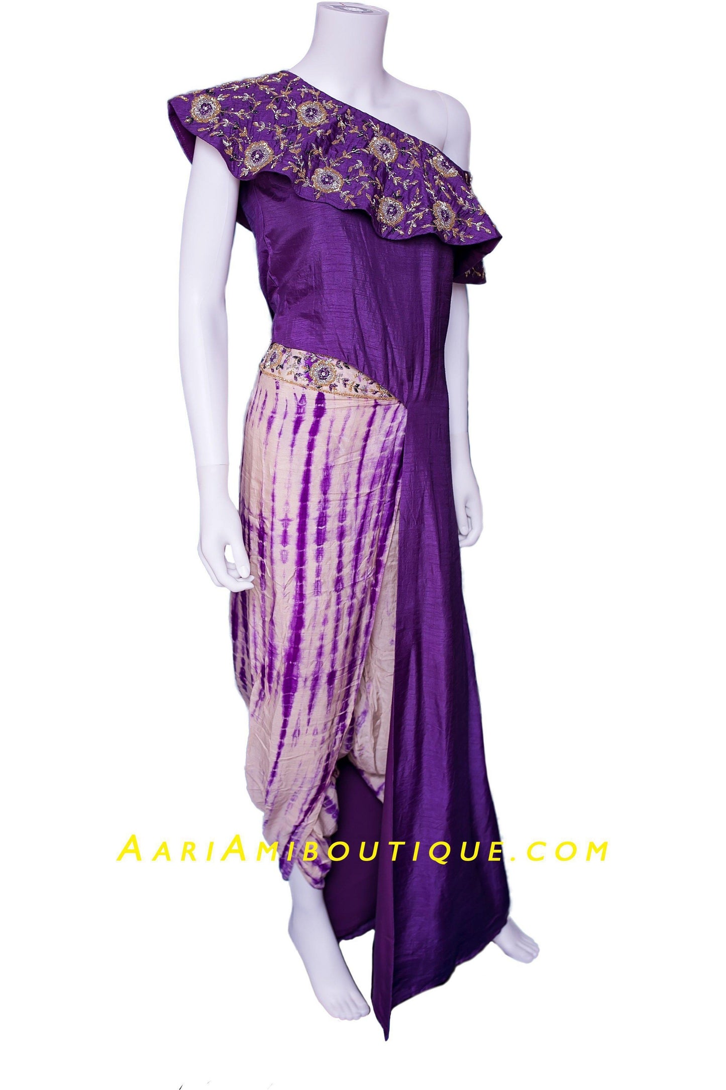 Purple Dauntless Dhoti-Kurta Set with Shibori pattern-AariAmi Boutique