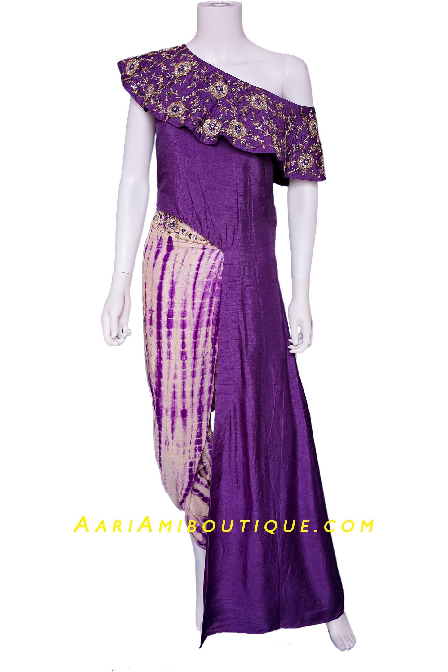 Purple Dauntless Dhoti-Kurta Set with Shibori pattern-AariAmi Boutique