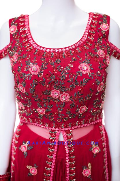 Ravishing Red Long Top Lehenga Set-AariAmi Boutique
