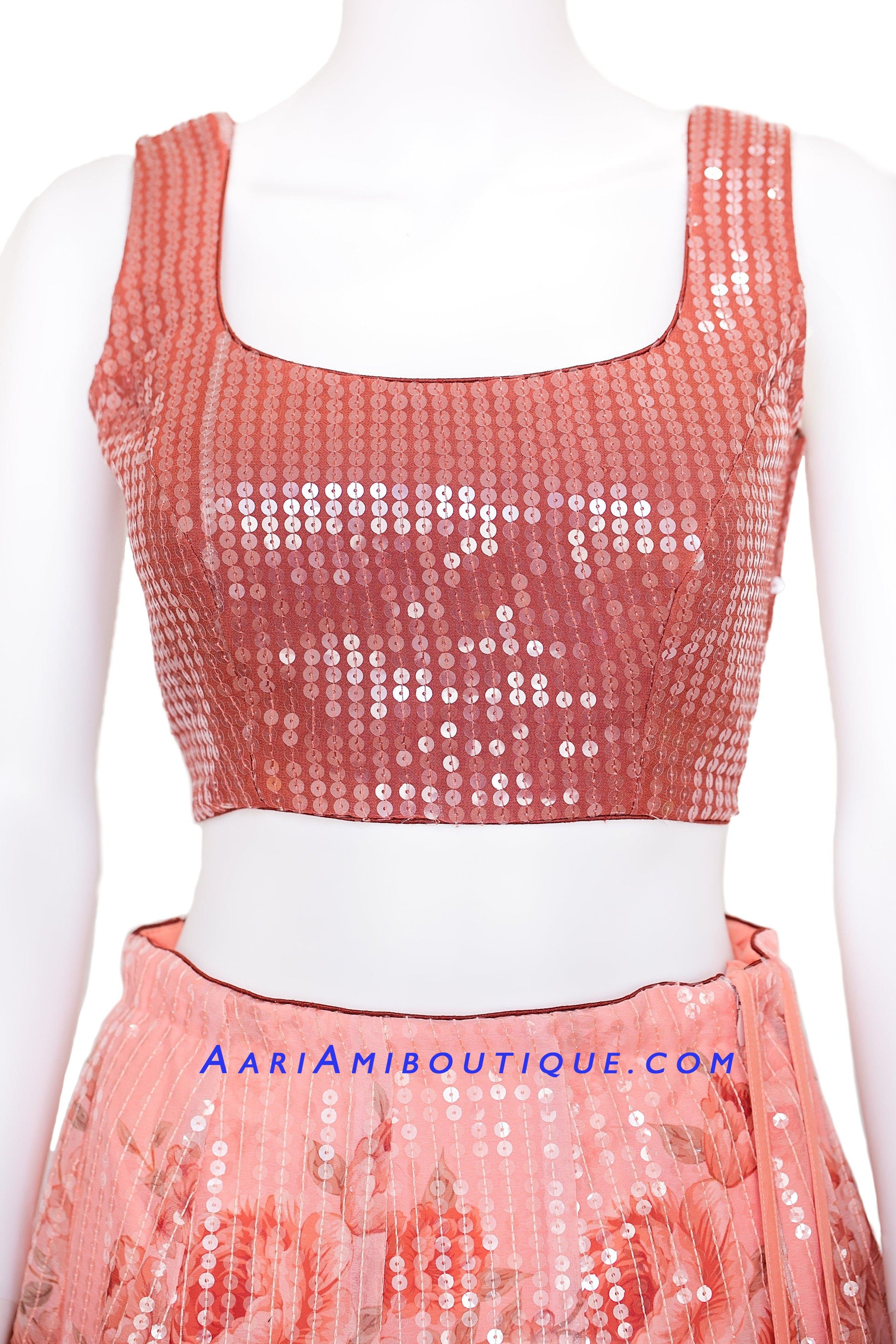 Ravishing Sequence Pink Floral Lehenga Set-AariAmi Boutique