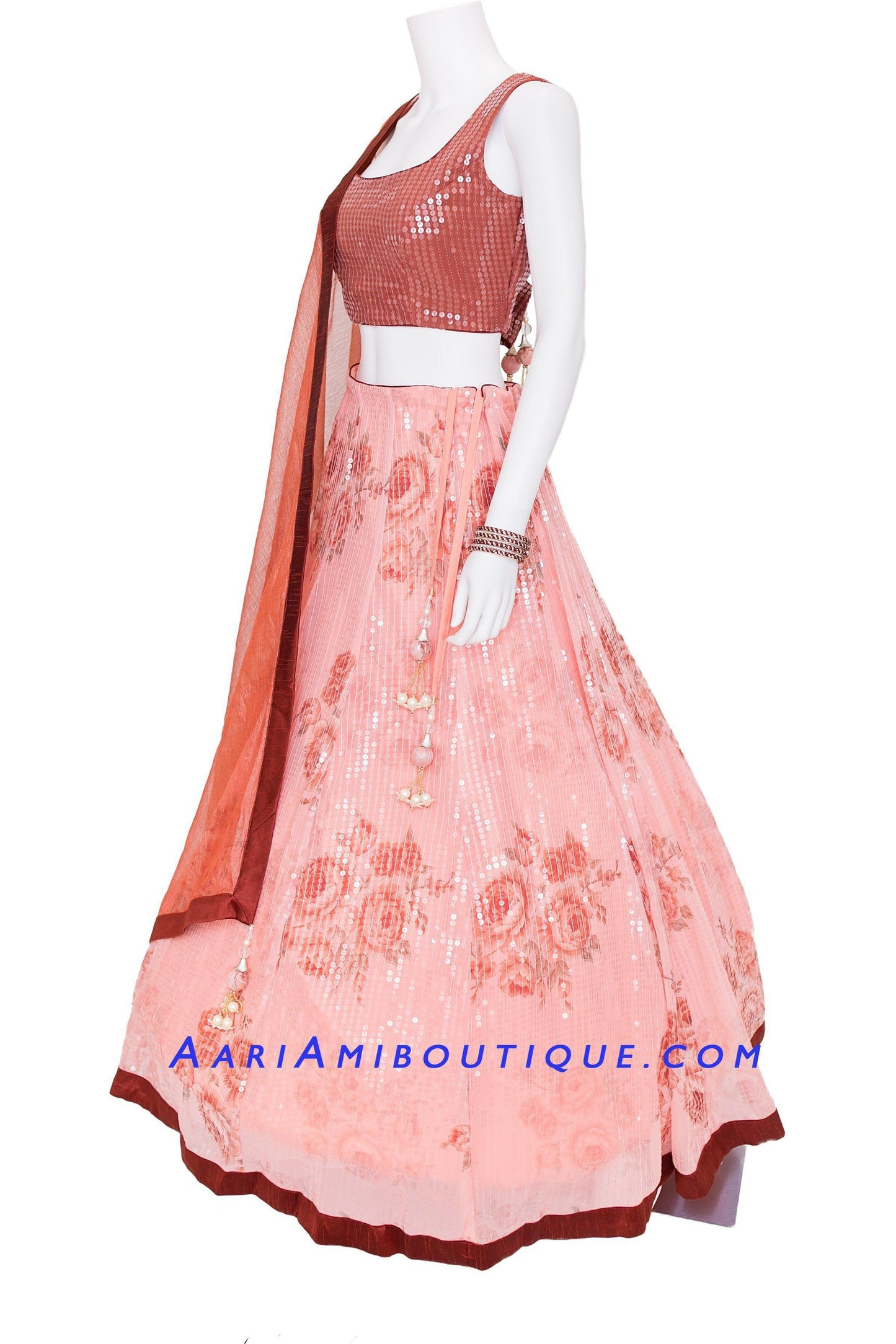 Ravishing Sequence Pink Floral Lehenga Set-AariAmi Boutique