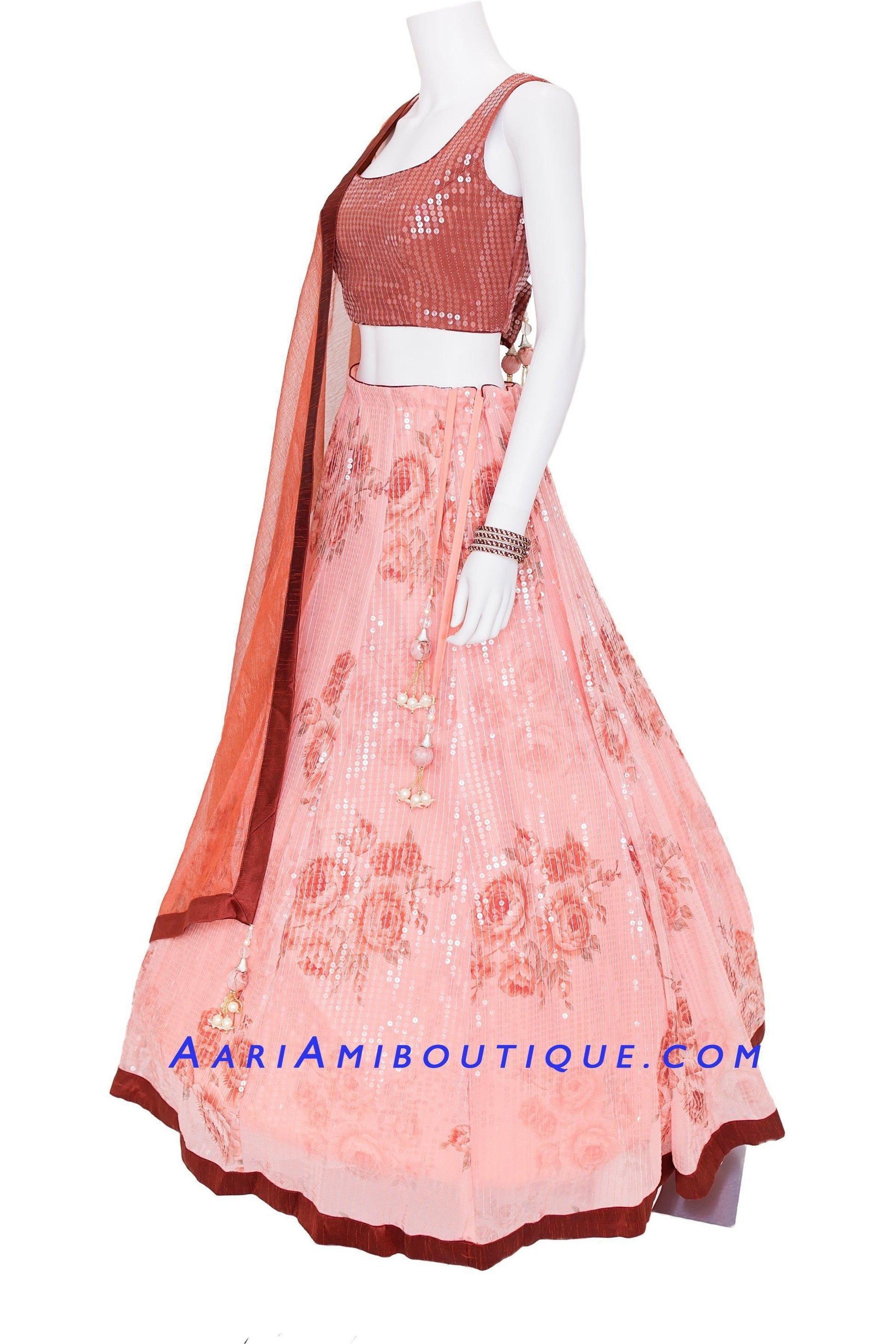 Ravishing Sequence Pink Floral Lehenga Set-AariAmi Boutique
