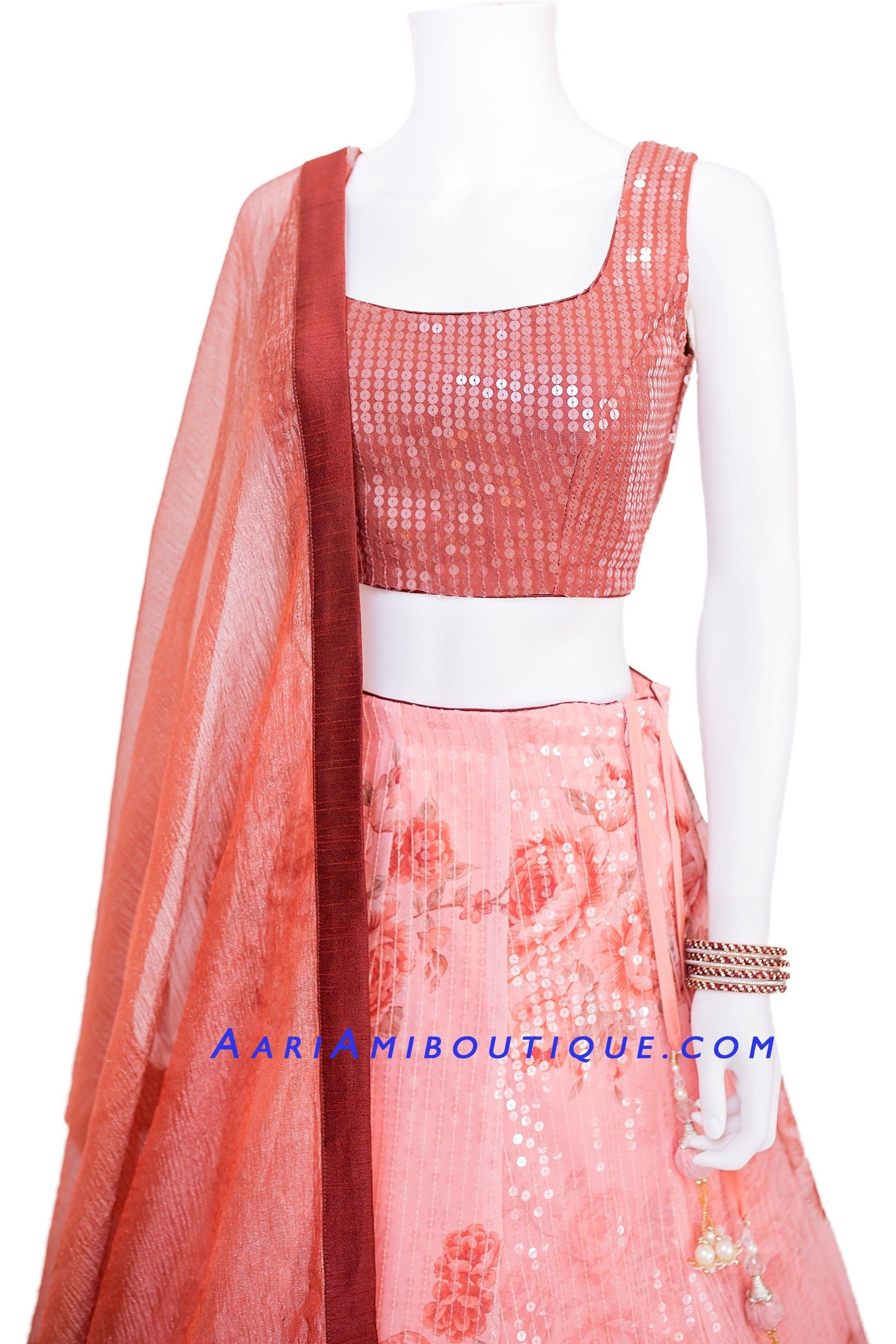 Ravishing Sequence Pink Floral Lehenga Set-AariAmi Boutique