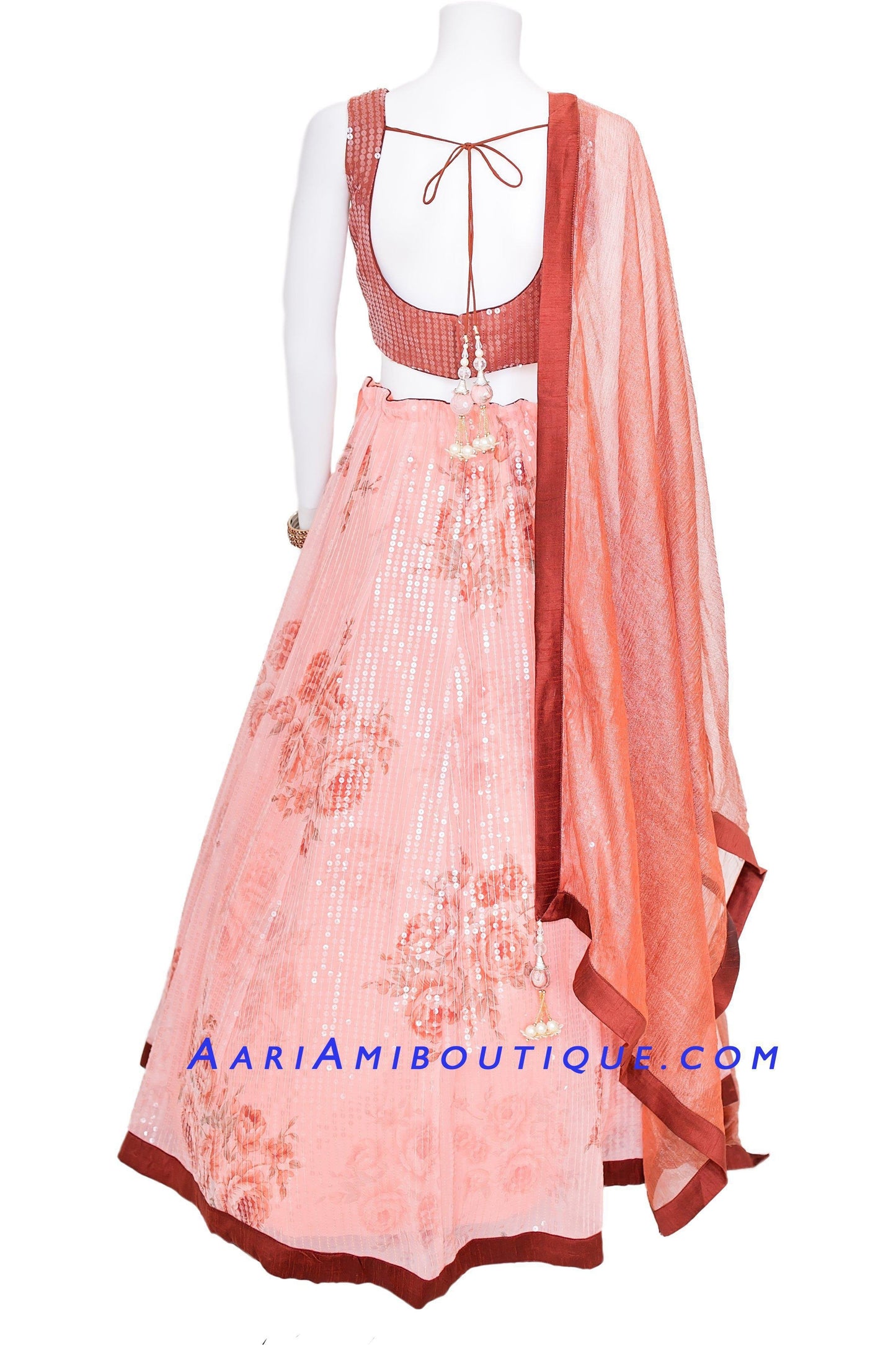 Ravishing Sequence Pink Floral Lehenga Set-AariAmi Boutique