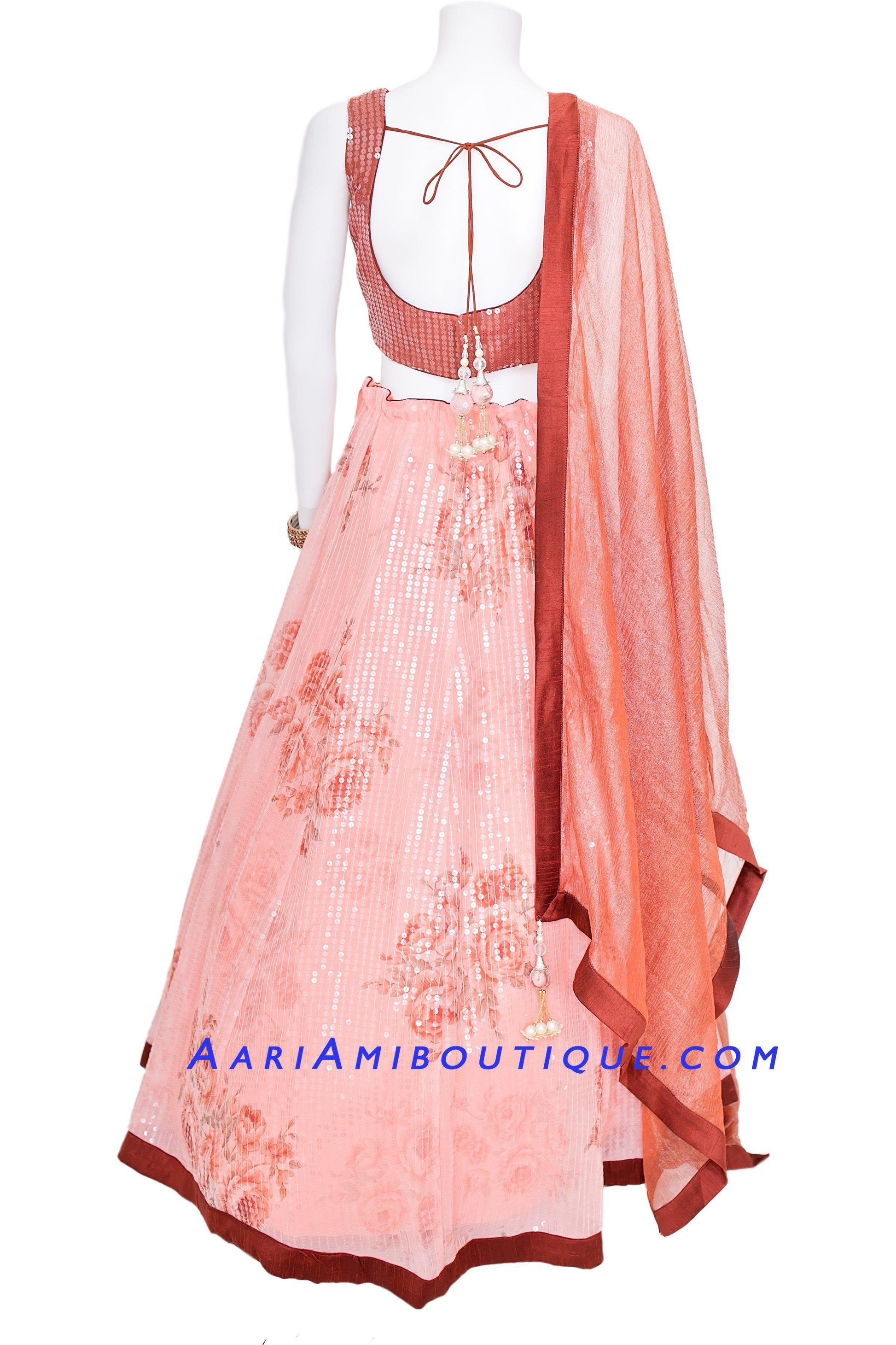 Ravishing Sequence Pink Floral Lehenga Set-AariAmi Boutique