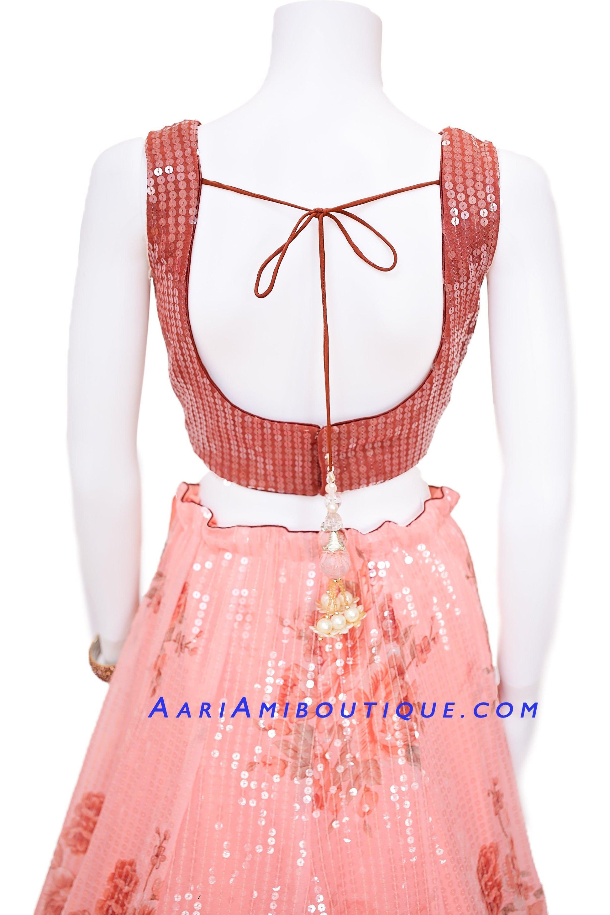 Ravishing Sequence Pink Floral Lehenga Set-AariAmi Boutique