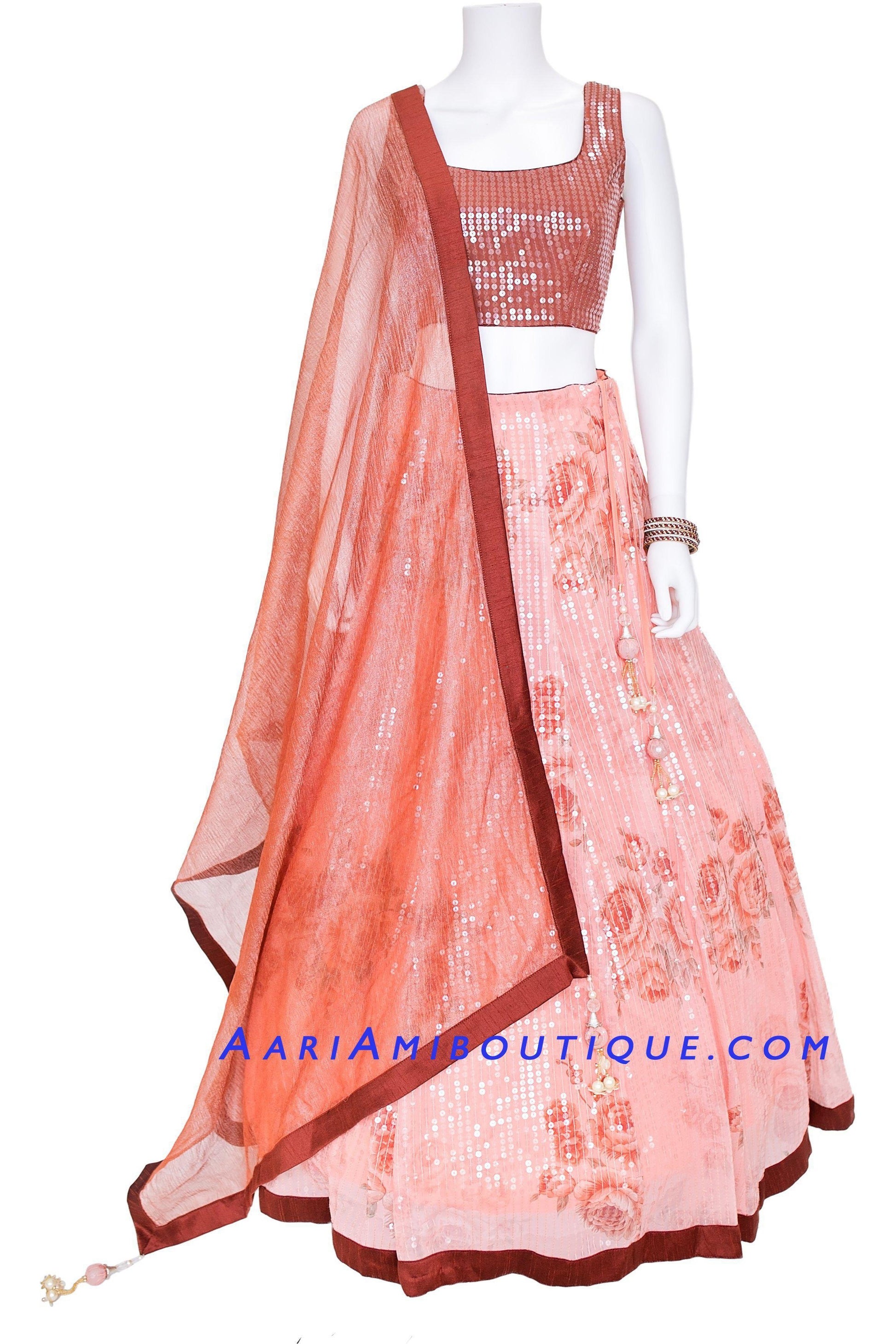 Ravishing Sequence Pink Floral Lehenga Set-AariAmi Boutique
