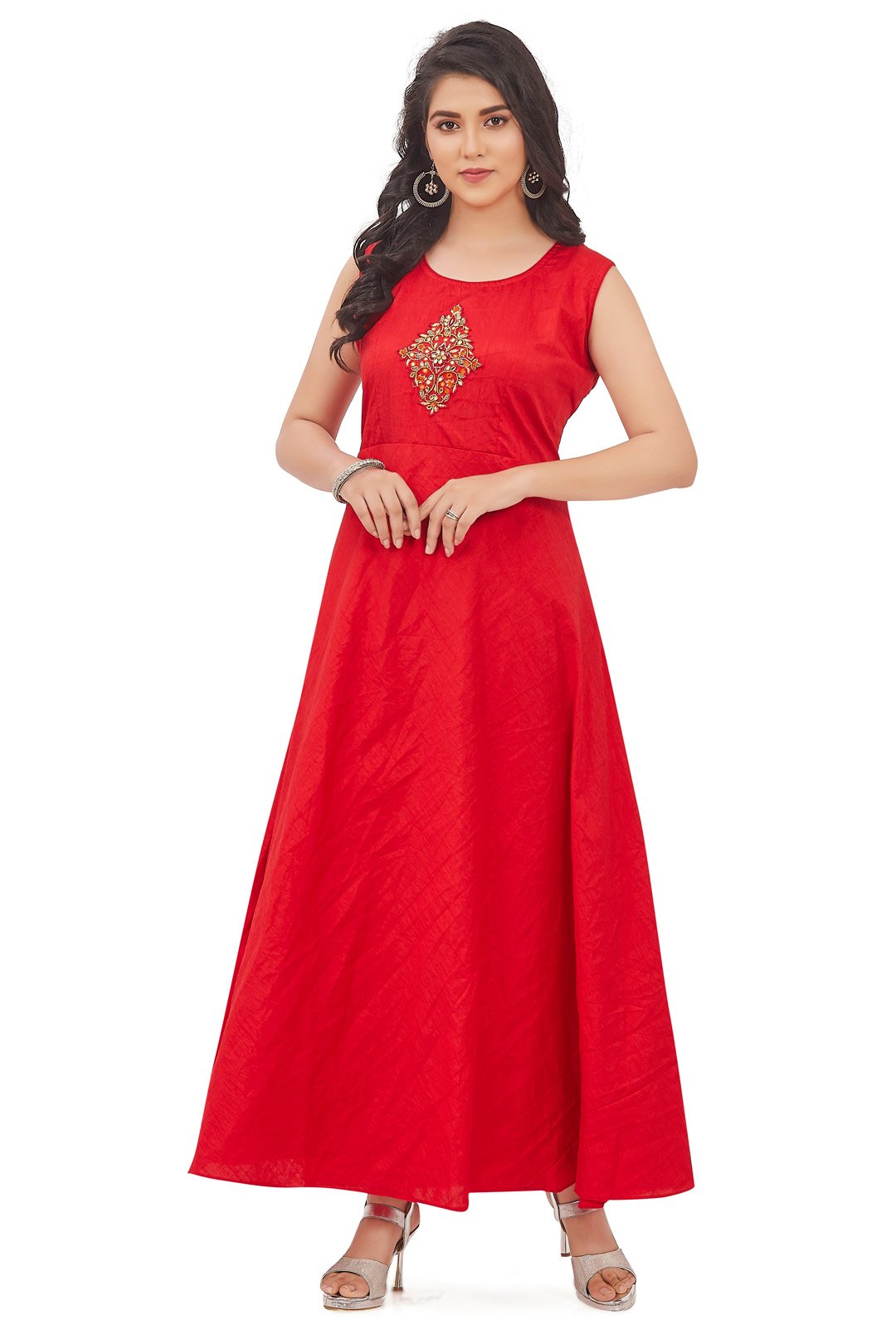 Red Bandhani Anarkali Set with Jacket-AariAmi Boutique