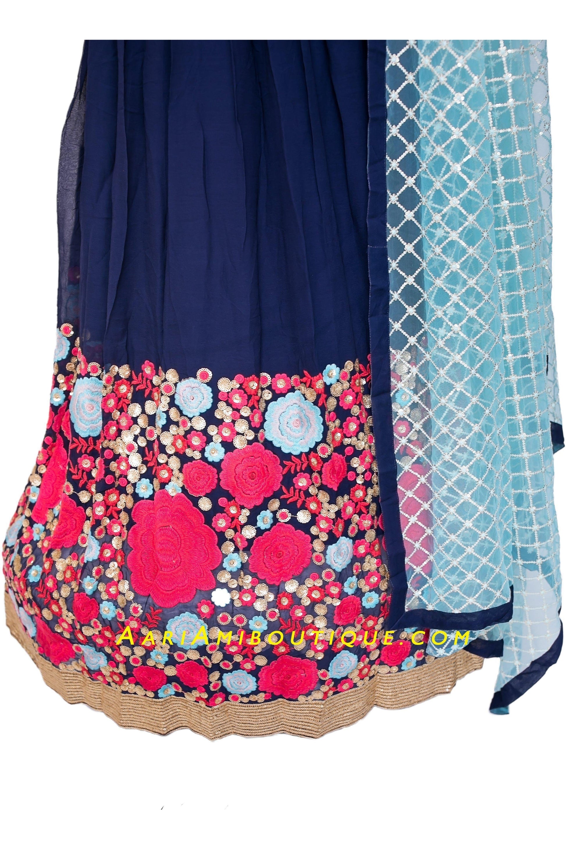 Red and Blue Embroidered Anarkali Set-AariAmi Boutique