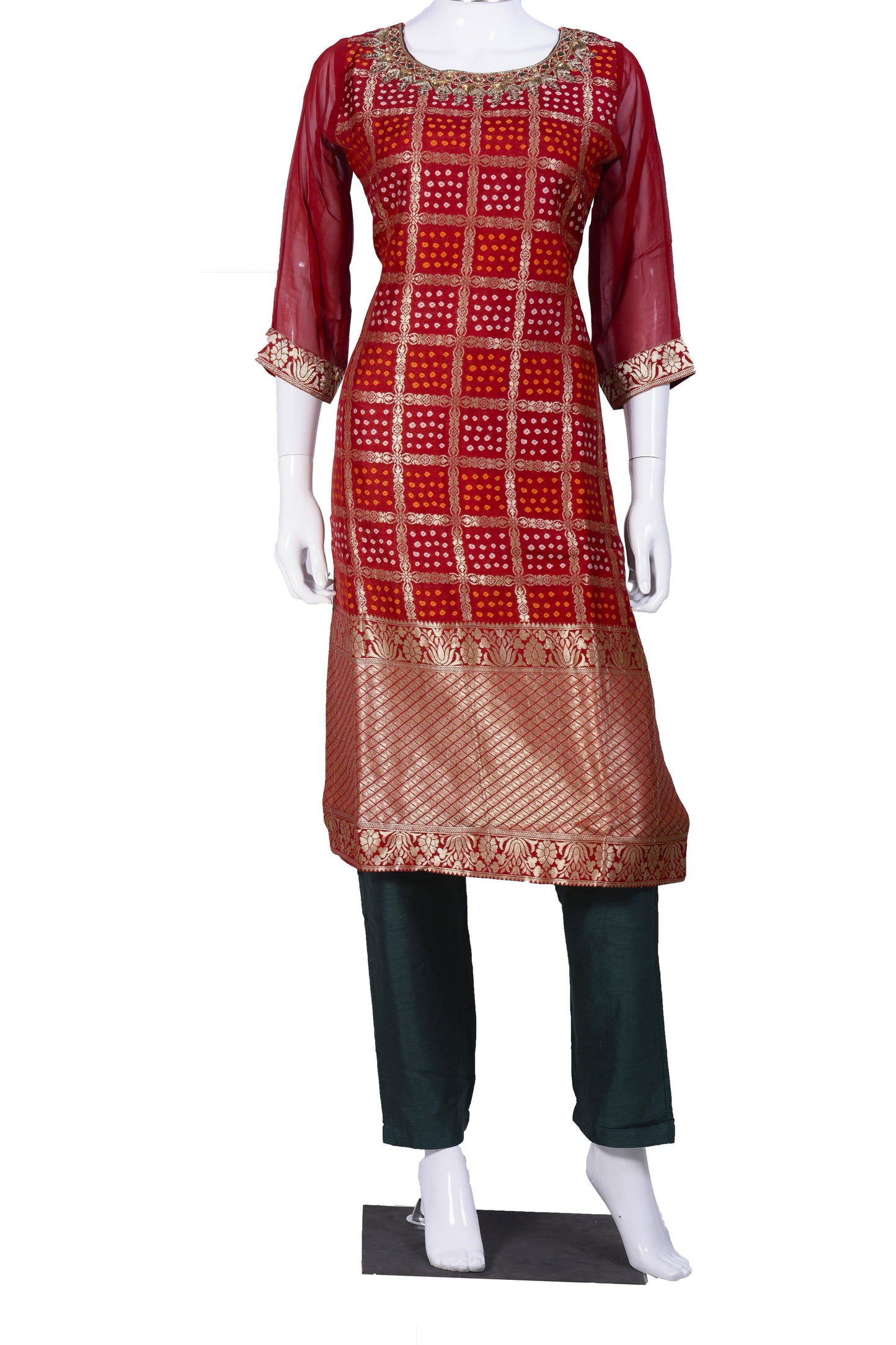 Red and Green Bandhani Salwar Kurta Set-AariAmi Boutique
