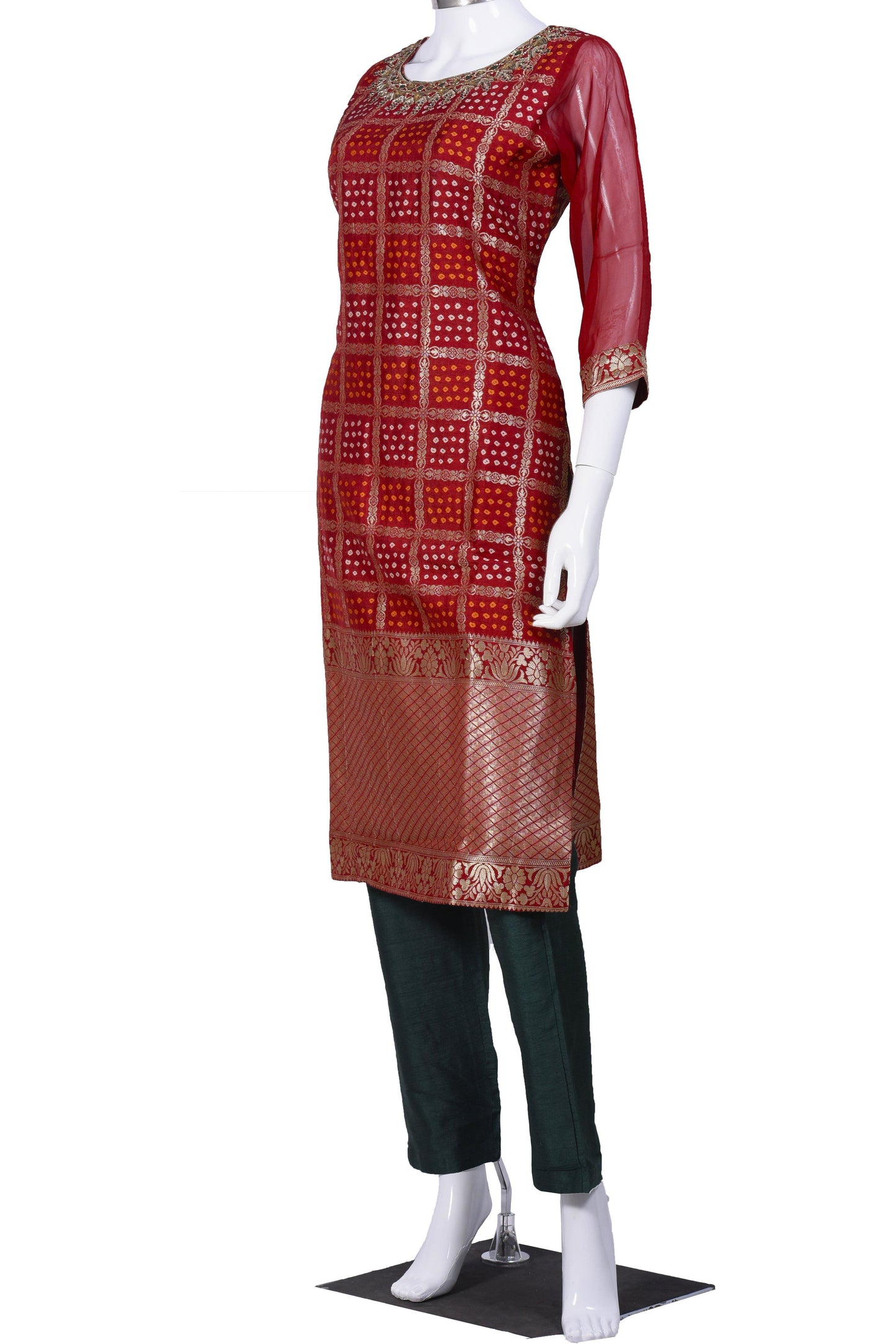 Red and Green Bandhani Salwar Kurta Set-AariAmi Boutique