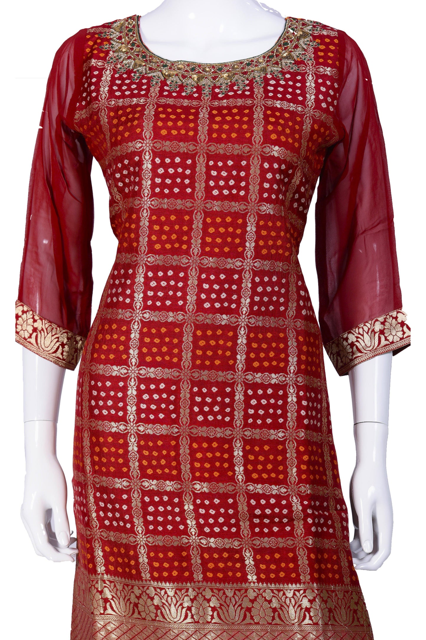 Red and Green Bandhani Salwar Kurta Set-AariAmi Boutique