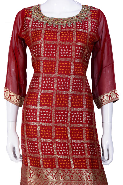 Red and Green Bandhani Salwar Kurta Set-AariAmi Boutique