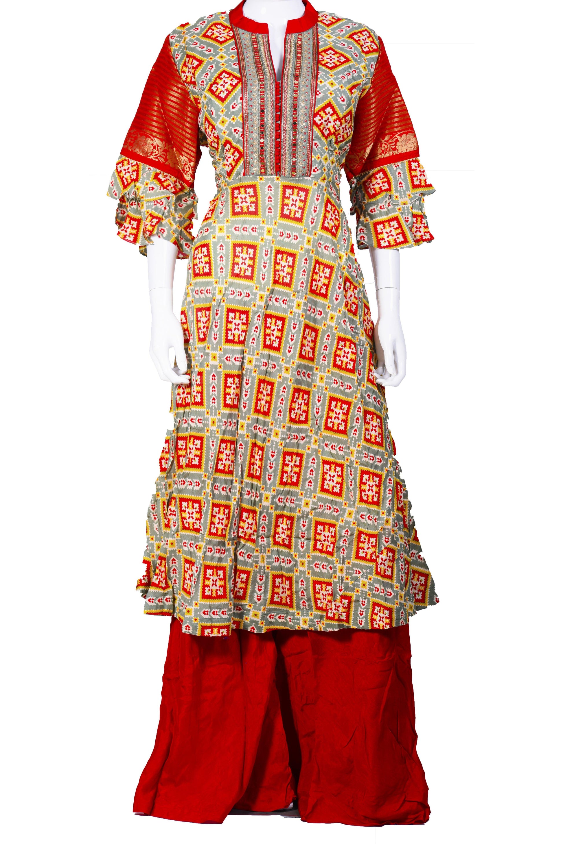 Red and Green Patola Print Palazzo Set-AariAmi Boutique