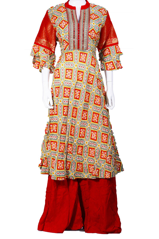 Red and Green Patola Print Palazzo Set-AariAmi Boutique