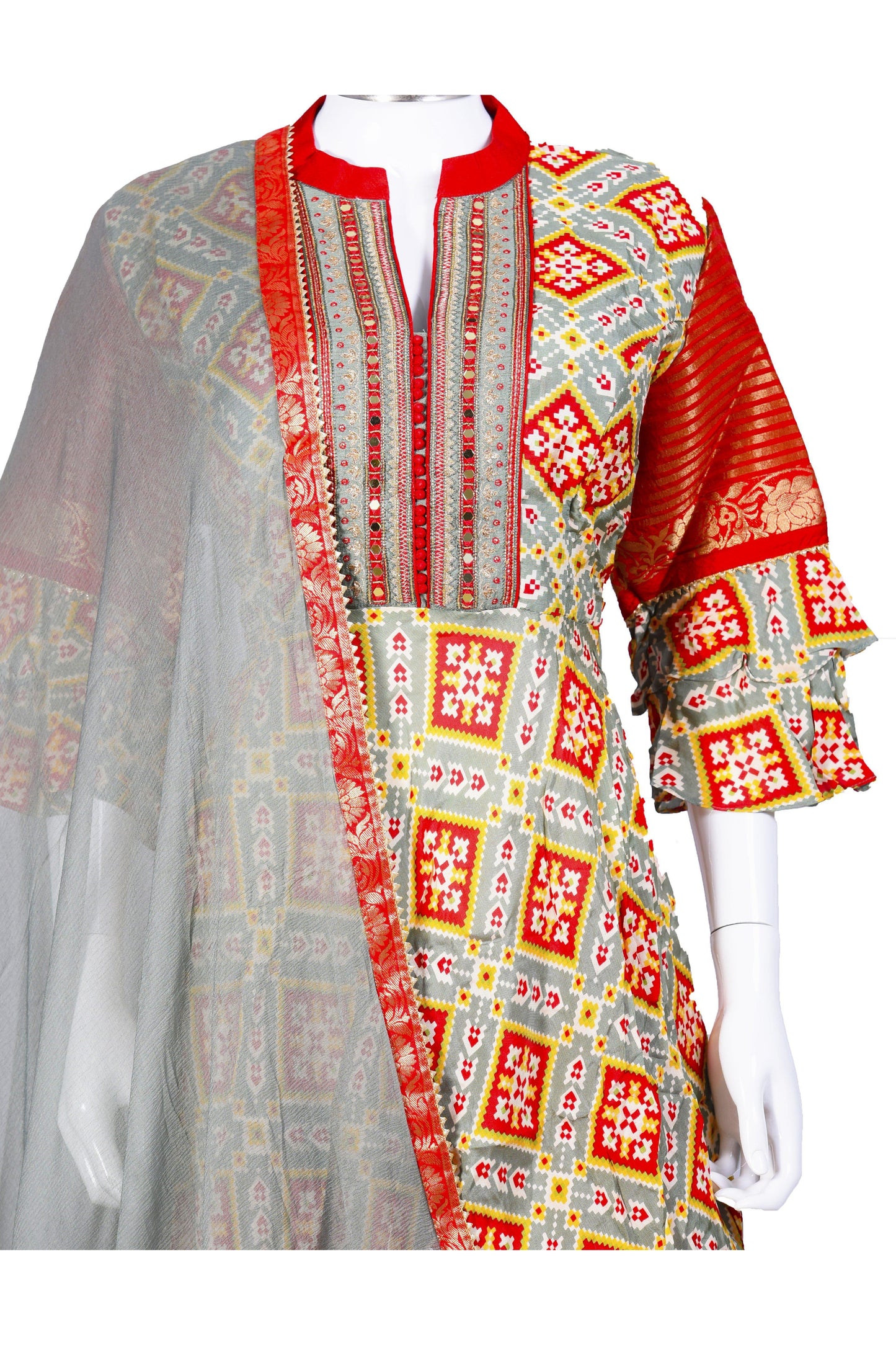 Red and Green Patola Print Palazzo Set-AariAmi Boutique