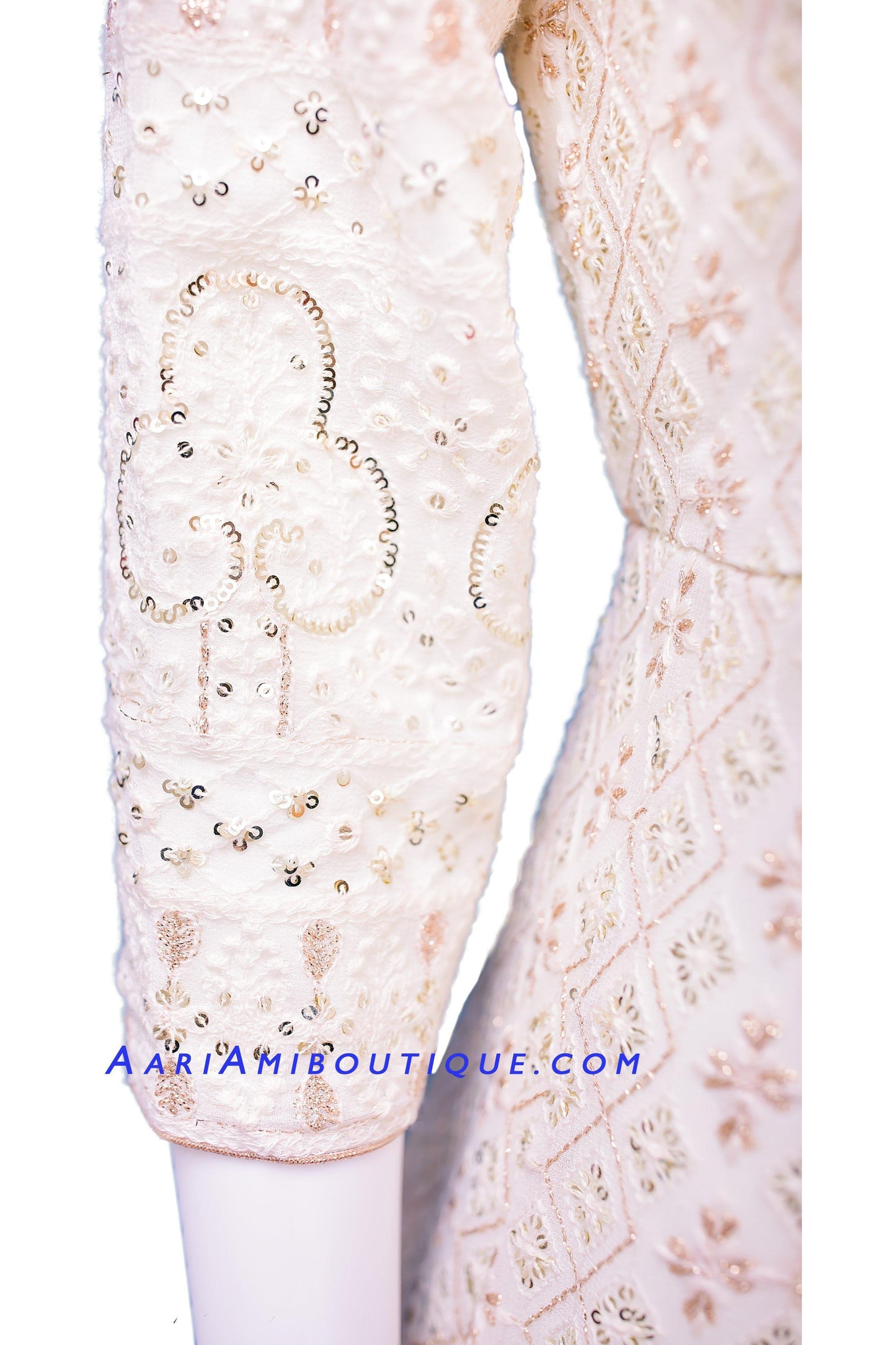 Regal White Lucknowi Anarkali Set with Bandhni Dupatta-AariAmi Boutique