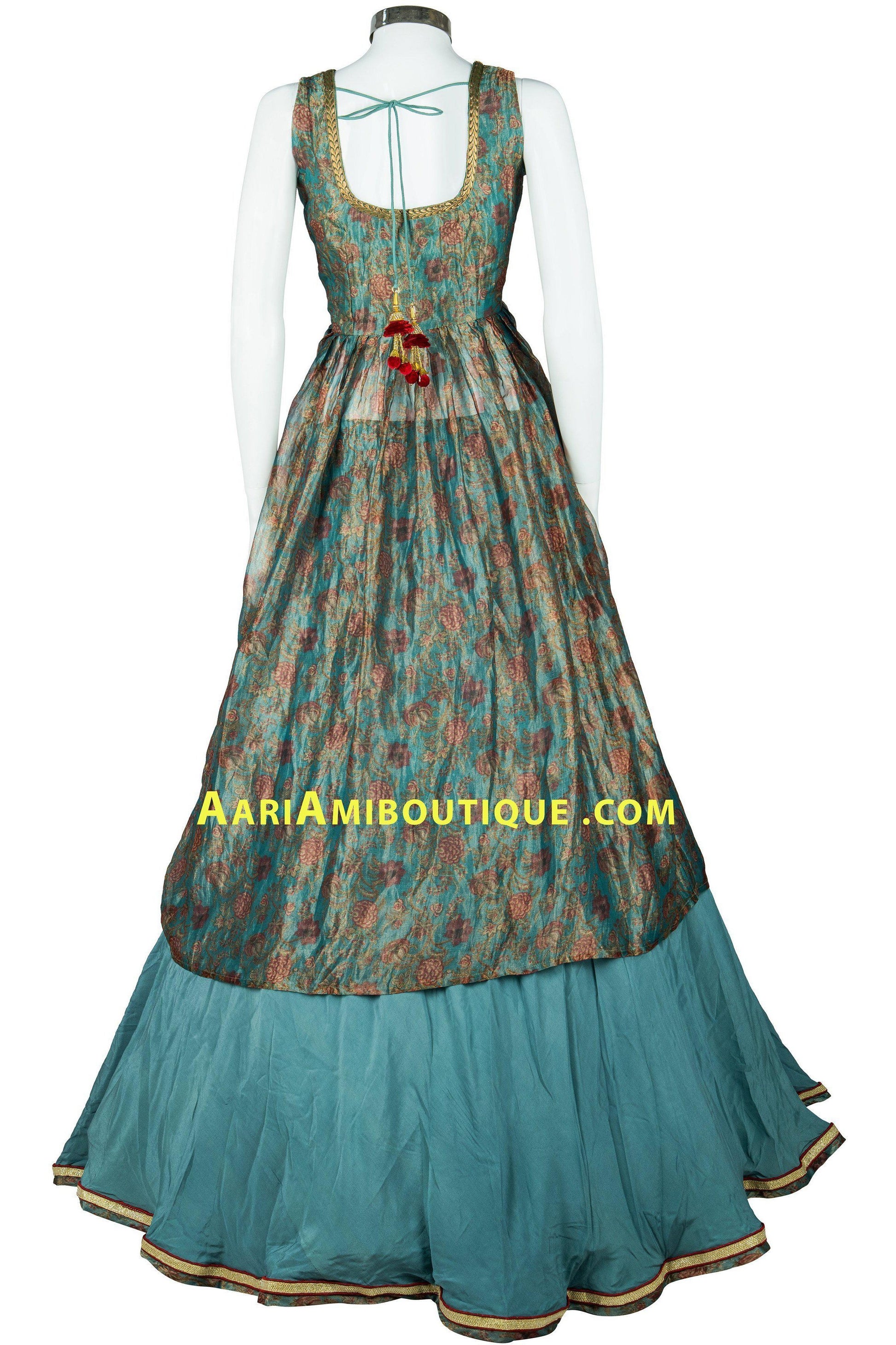 Sea Green and Maroon Long Top Lehenga Set-AariAmi Boutique