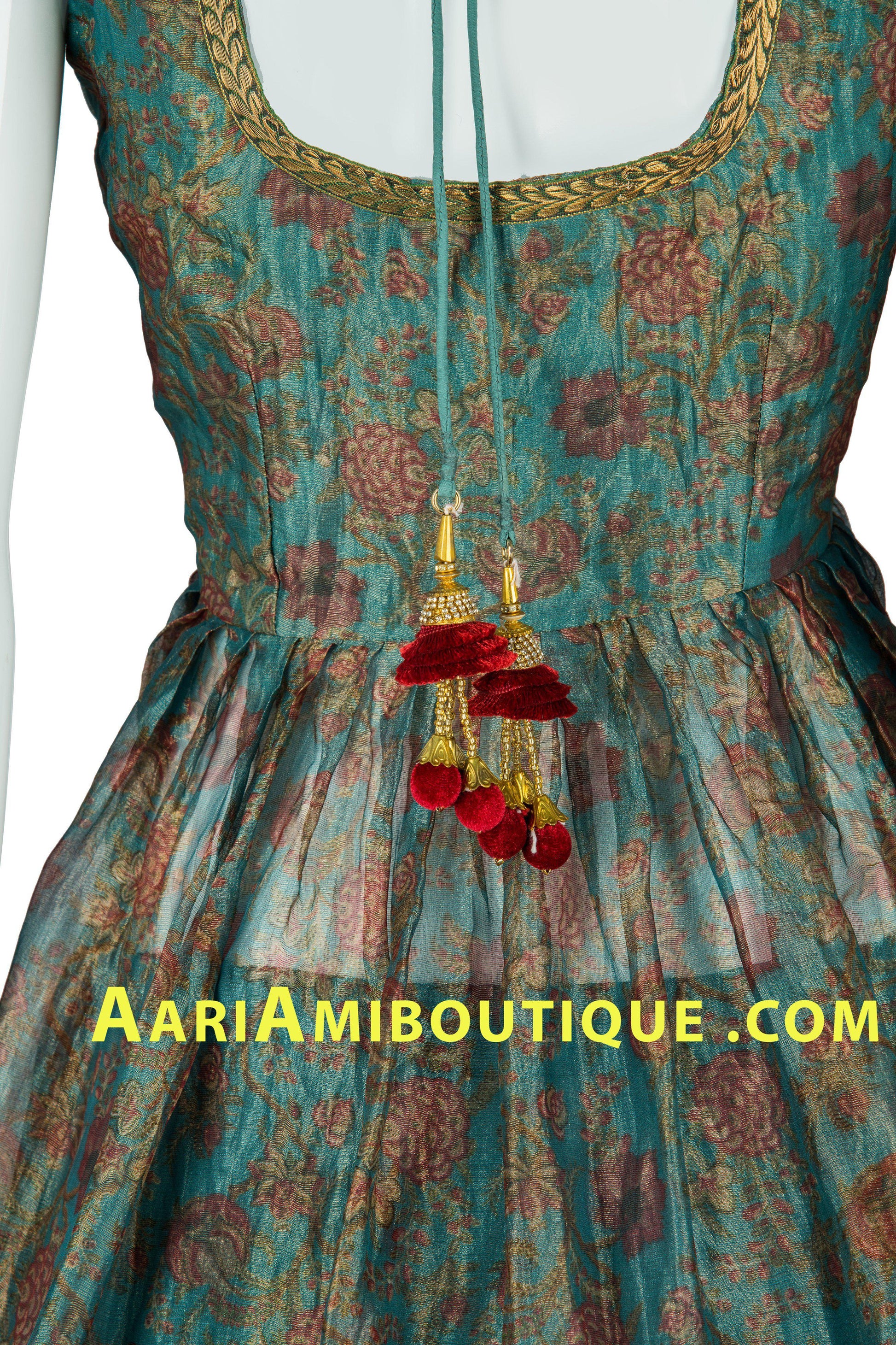 Sea Green and Maroon Long Top Lehenga Set-AariAmi Boutique