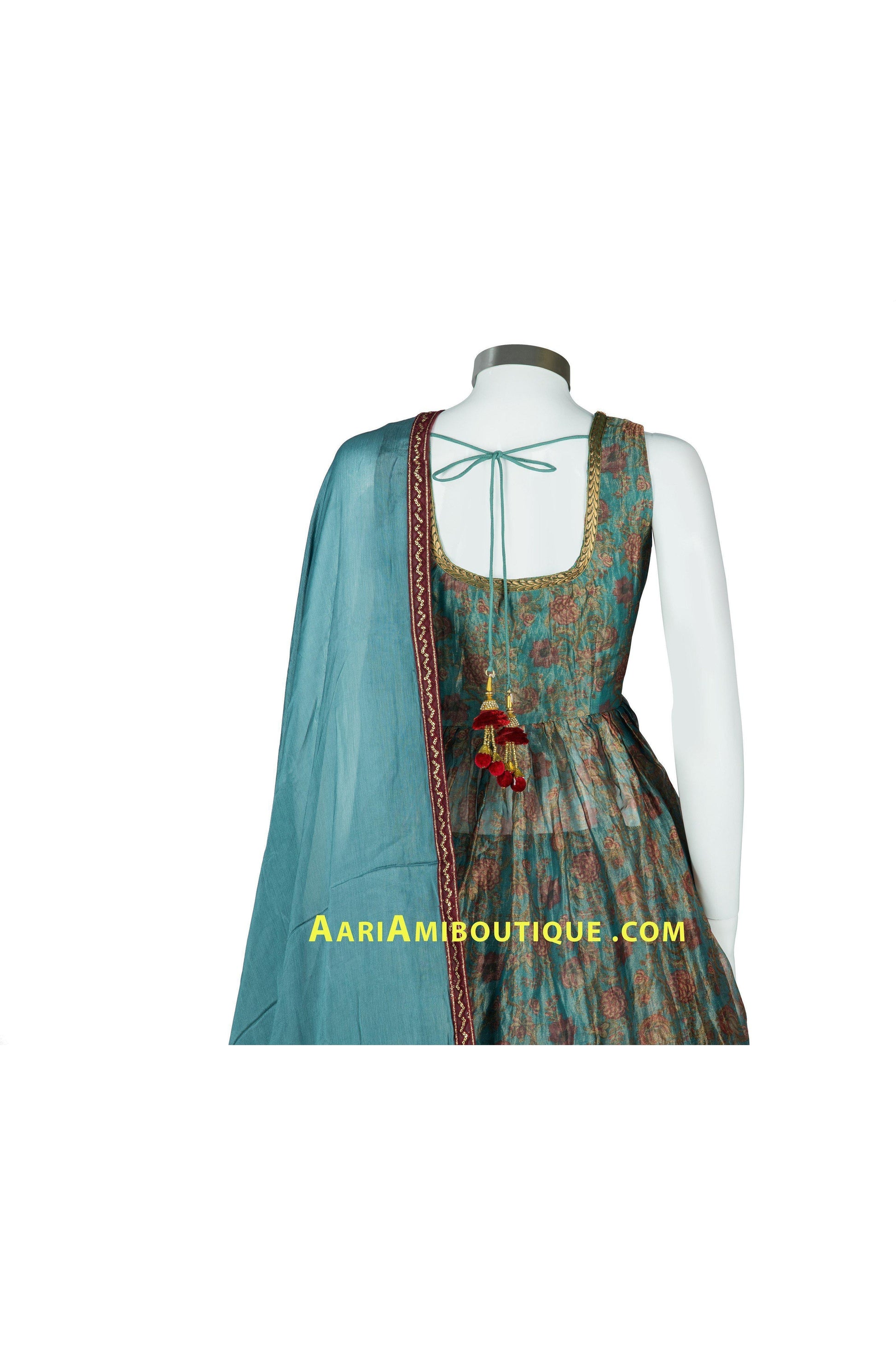 Sea Green and Maroon Long Top Lehenga Set-AariAmi Boutique