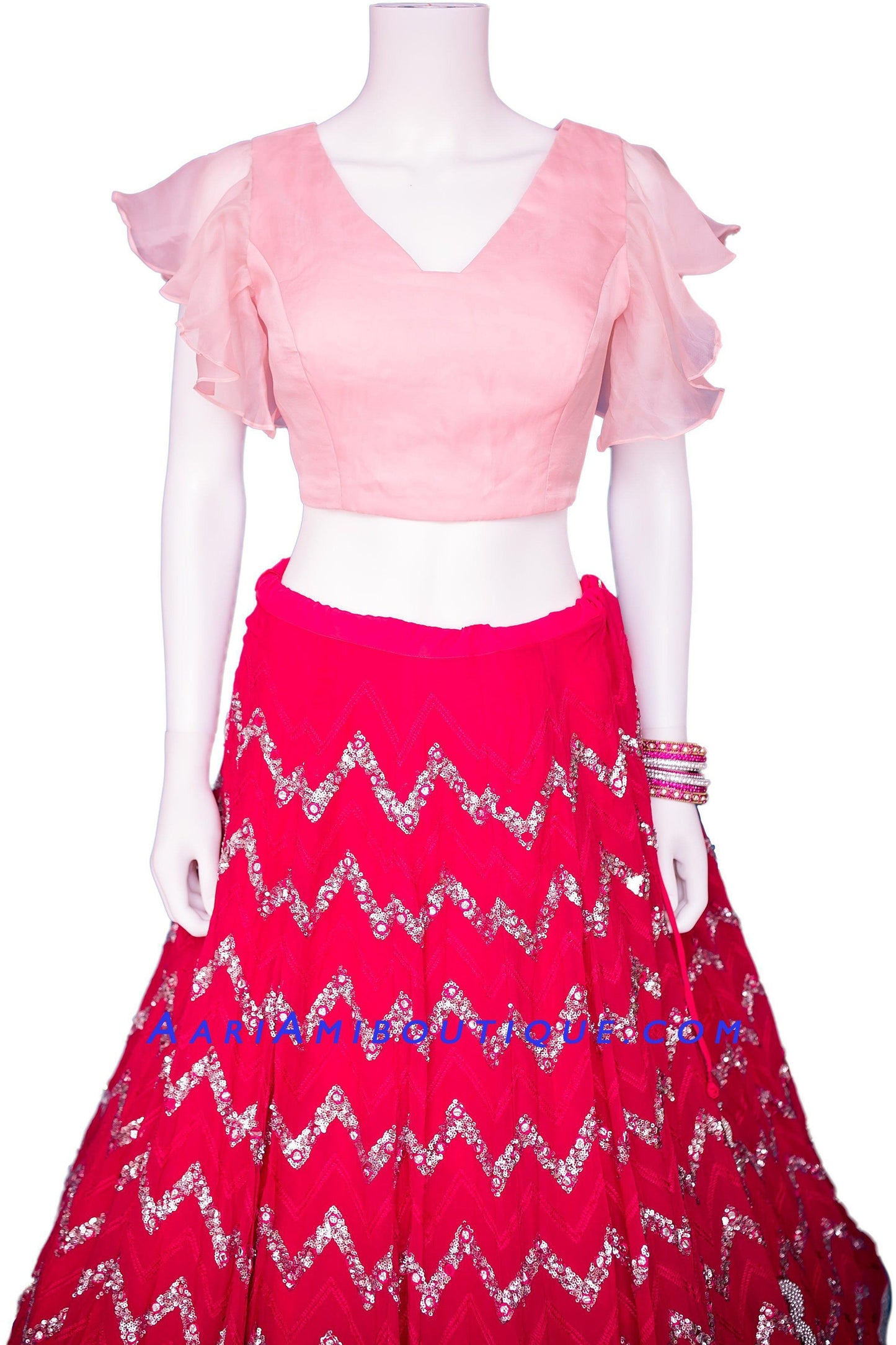 Sinful Pink Chevron Stripe Lehenga Set-AariAmi Boutique
