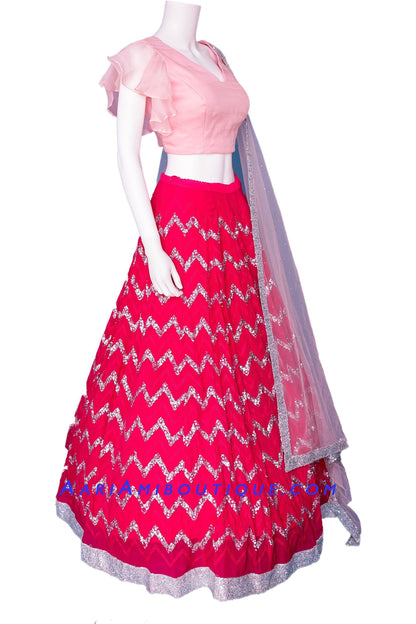 Sinful Pink Chevron Stripe Lehenga Set-AariAmi Boutique