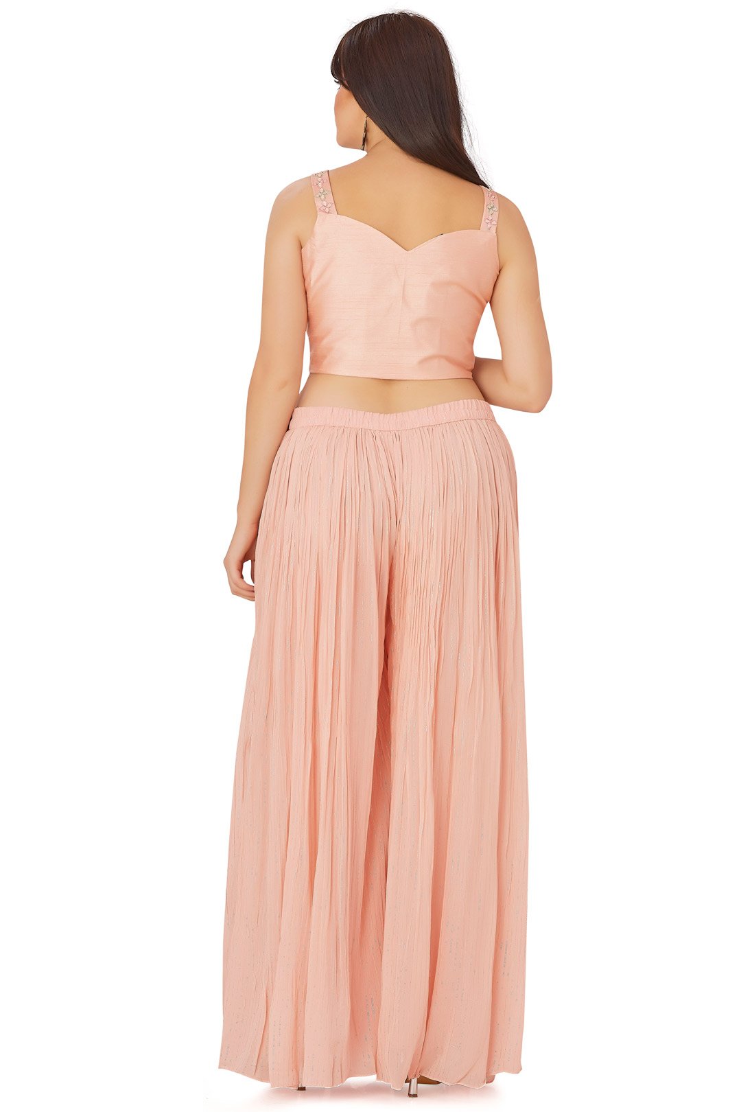 Sparkling Peach Mirrorwork Palazzo Set with Cape-AariAmi Boutique