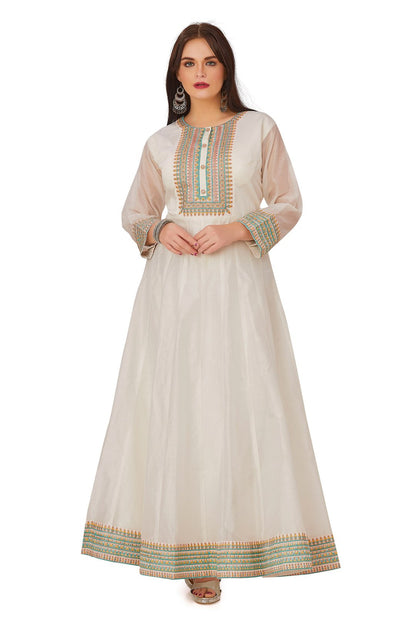 Sparkling Sequin Ivory Chanderi Silk Anarkali Set-AariAmi Boutique