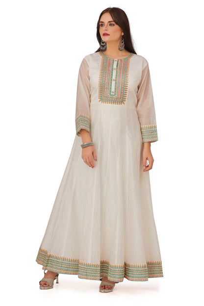 Sparkling Sequin Ivory Chanderi Silk Anarkali Set-AariAmi Boutique
