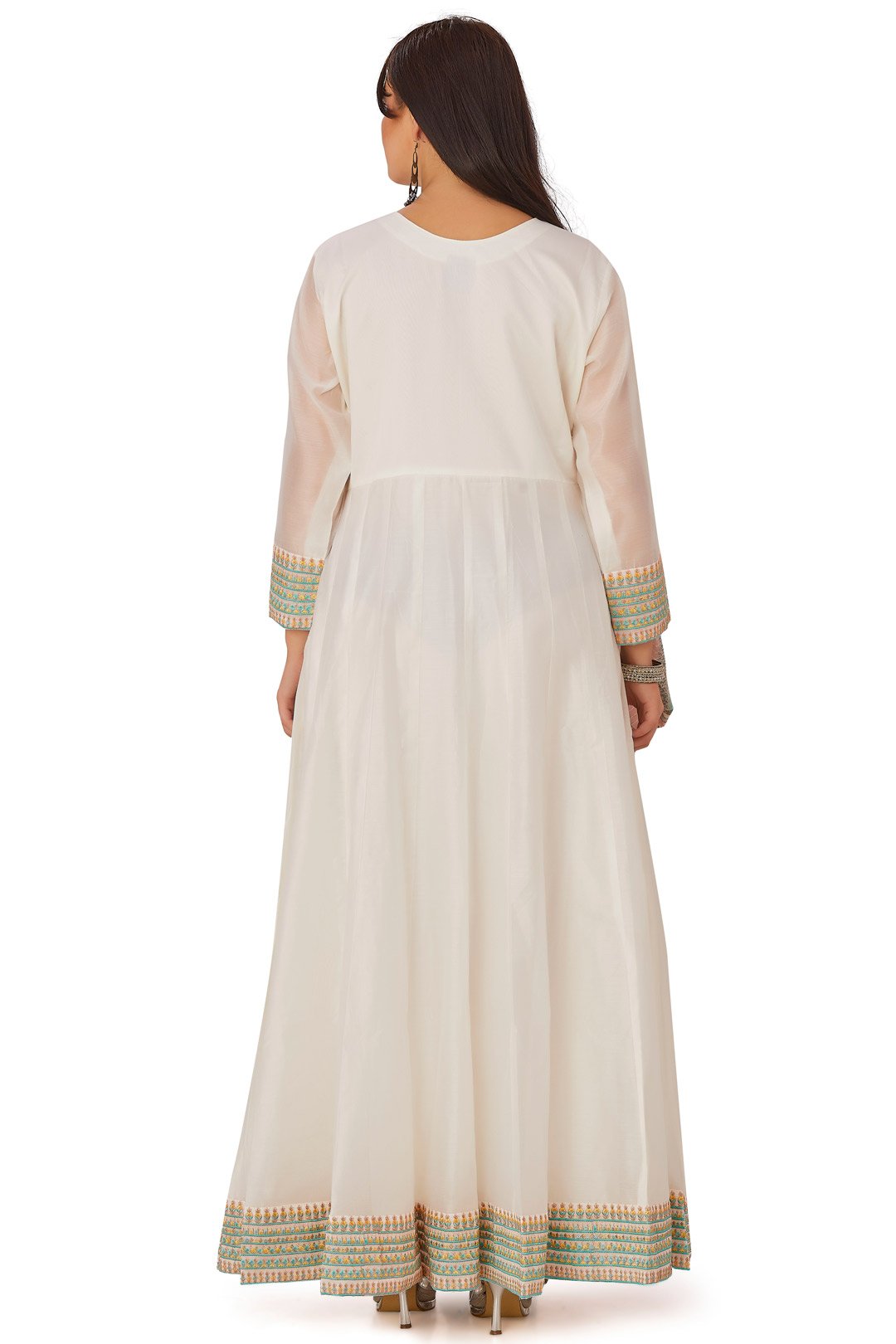 Sparkling Sequin Ivory Chanderi Silk Anarkali Set-AariAmi Boutique
