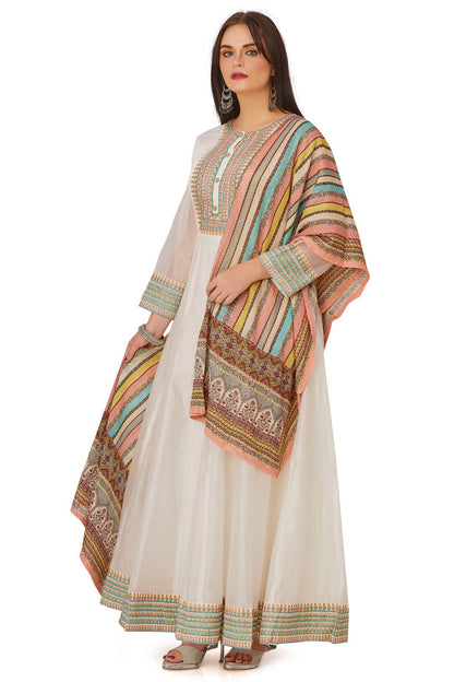 Sparkling Sequin Ivory Chanderi Silk Anarkali Set-AariAmi Boutique