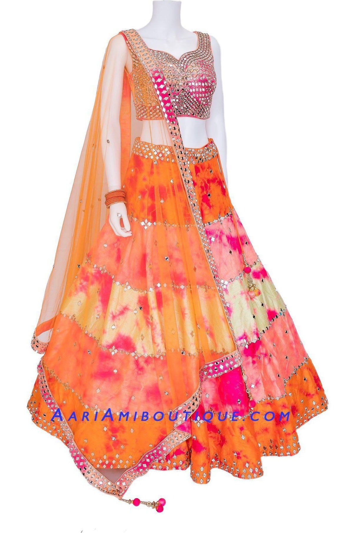 Spring Colors Mirror Work Lehenga set-AariAmi Boutique