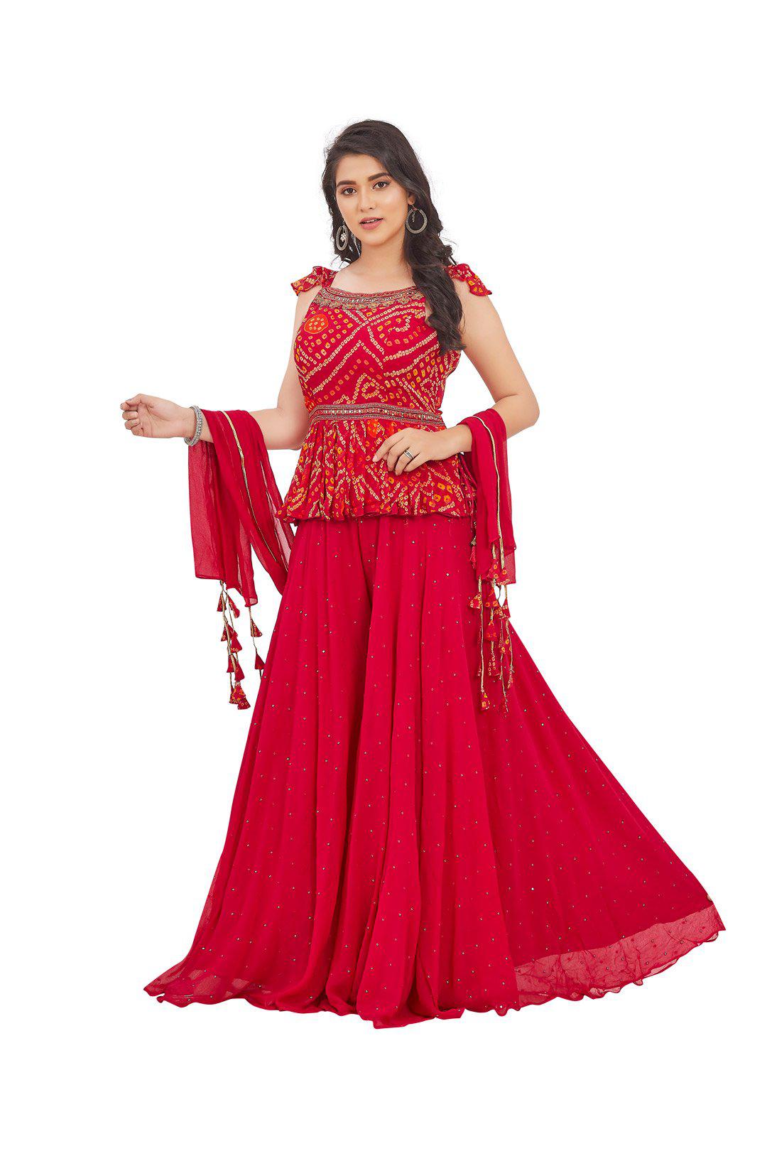 Stunning Pink Bandhani Peplum Top Palazzo Set-AariAmi Boutique