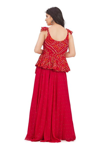 Stunning Pink Bandhani Peplum Top Palazzo Set-AariAmi Boutique