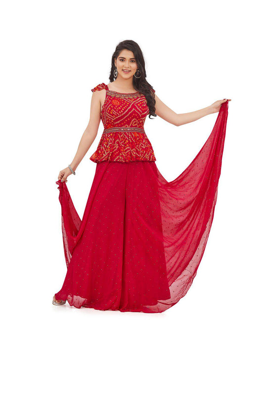 Stunning Pink Bandhani Peplum Top Palazzo Set-AariAmi Boutique