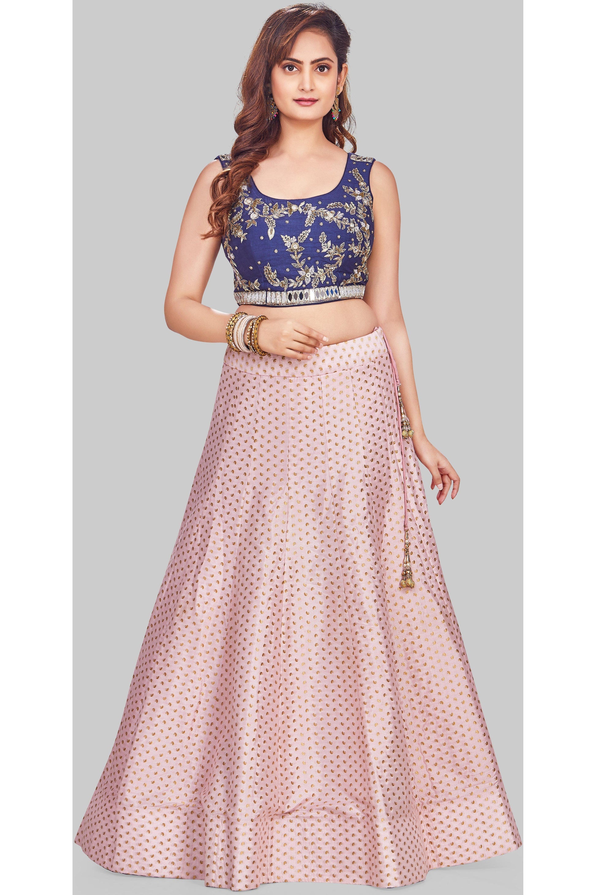 Stunning Pink and Blue Lehenga Set-AariAmi Boutique