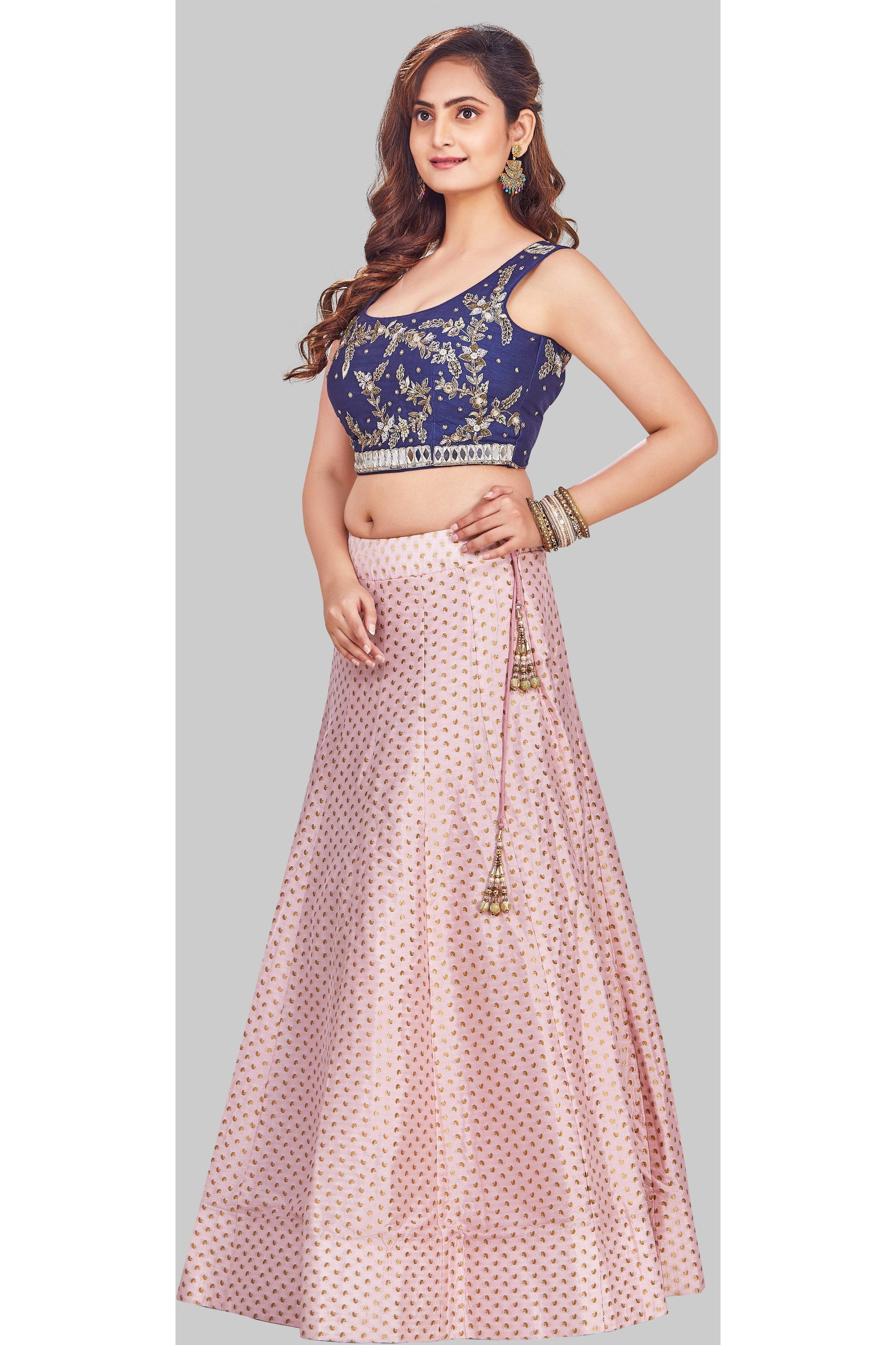 Stunning Pink and Blue Lehenga Set-AariAmi Boutique