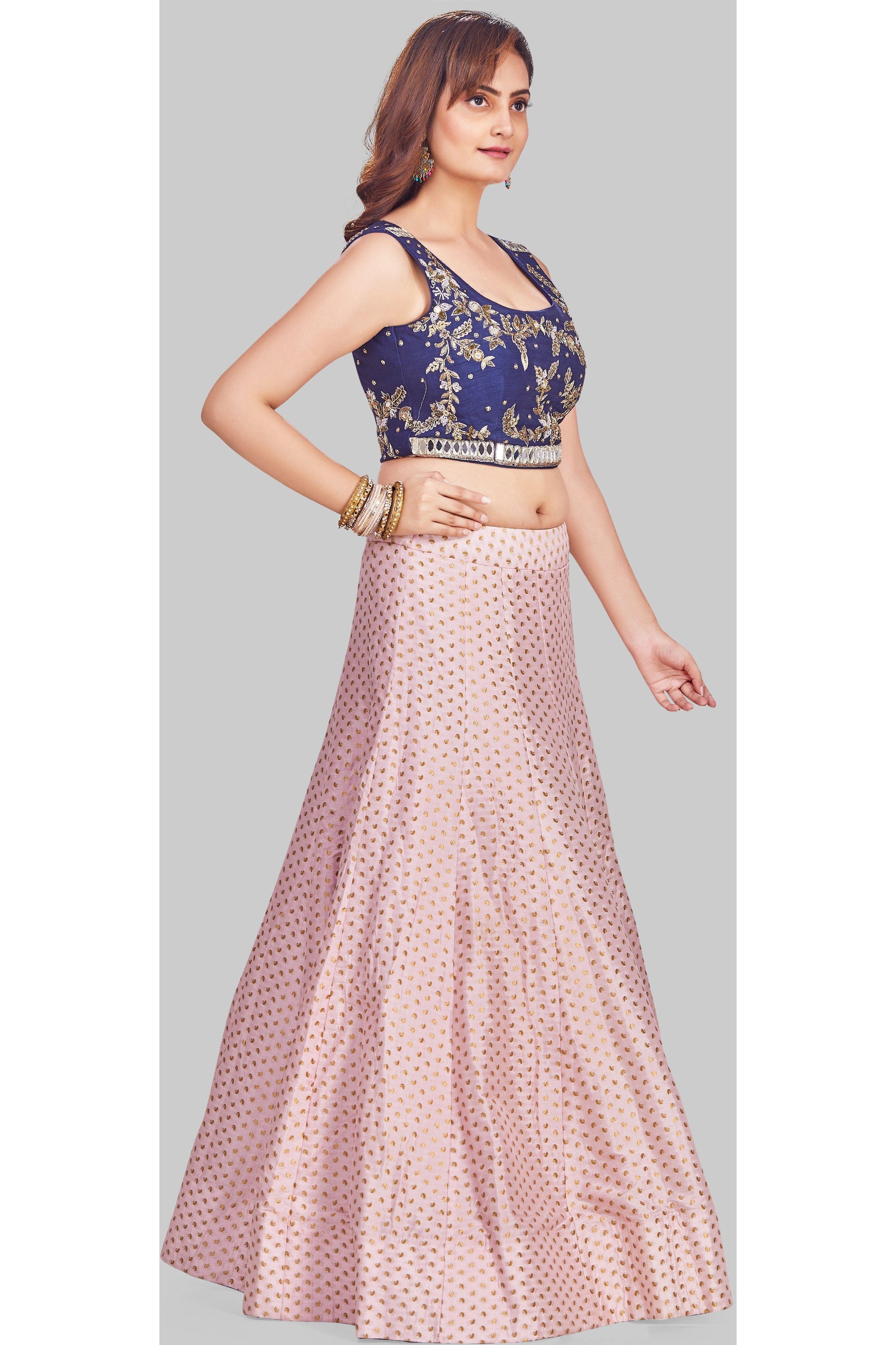 Stunning Pink and Blue Lehenga Set-AariAmi Boutique