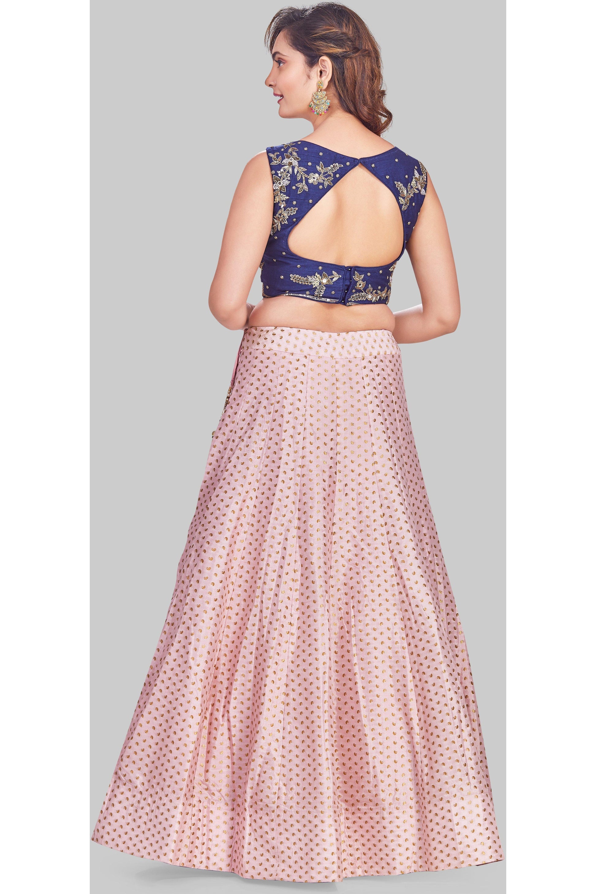 Stunning Pink and Blue Lehenga Set-AariAmi Boutique