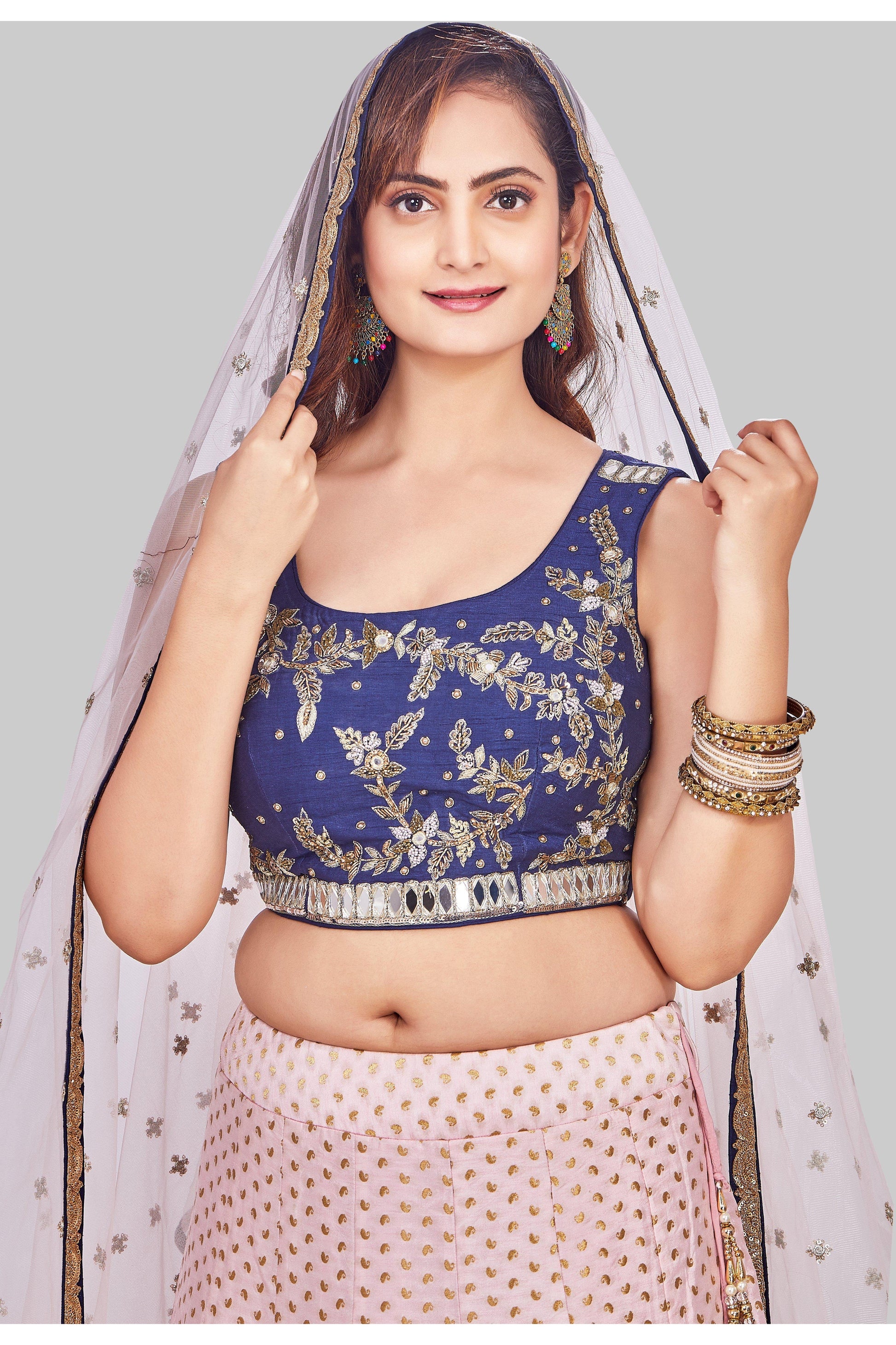Stunning Pink and Blue Lehenga Set-AariAmi Boutique
