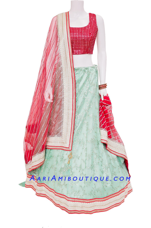 Tantalizing Mint with Sequins Lehenga Set-AariAmi Boutique