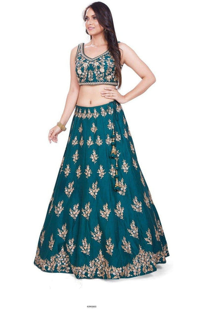 Tantalizing Teal with Gold Lehenga Set-AariAmi Boutique