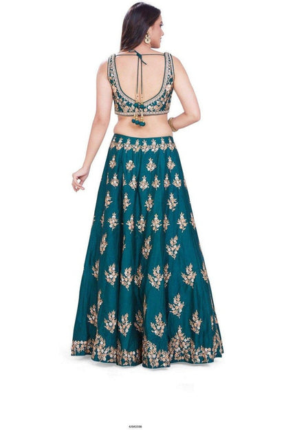Tantalizing Teal with Gold Lehenga Set-AariAmi Boutique