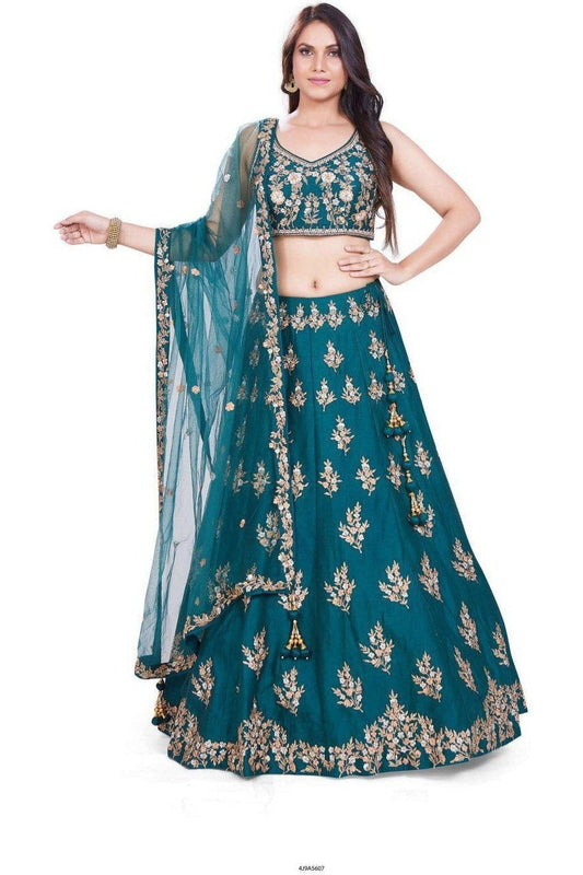 Tantalizing Teal with Gold Lehenga Set-AariAmi Boutique