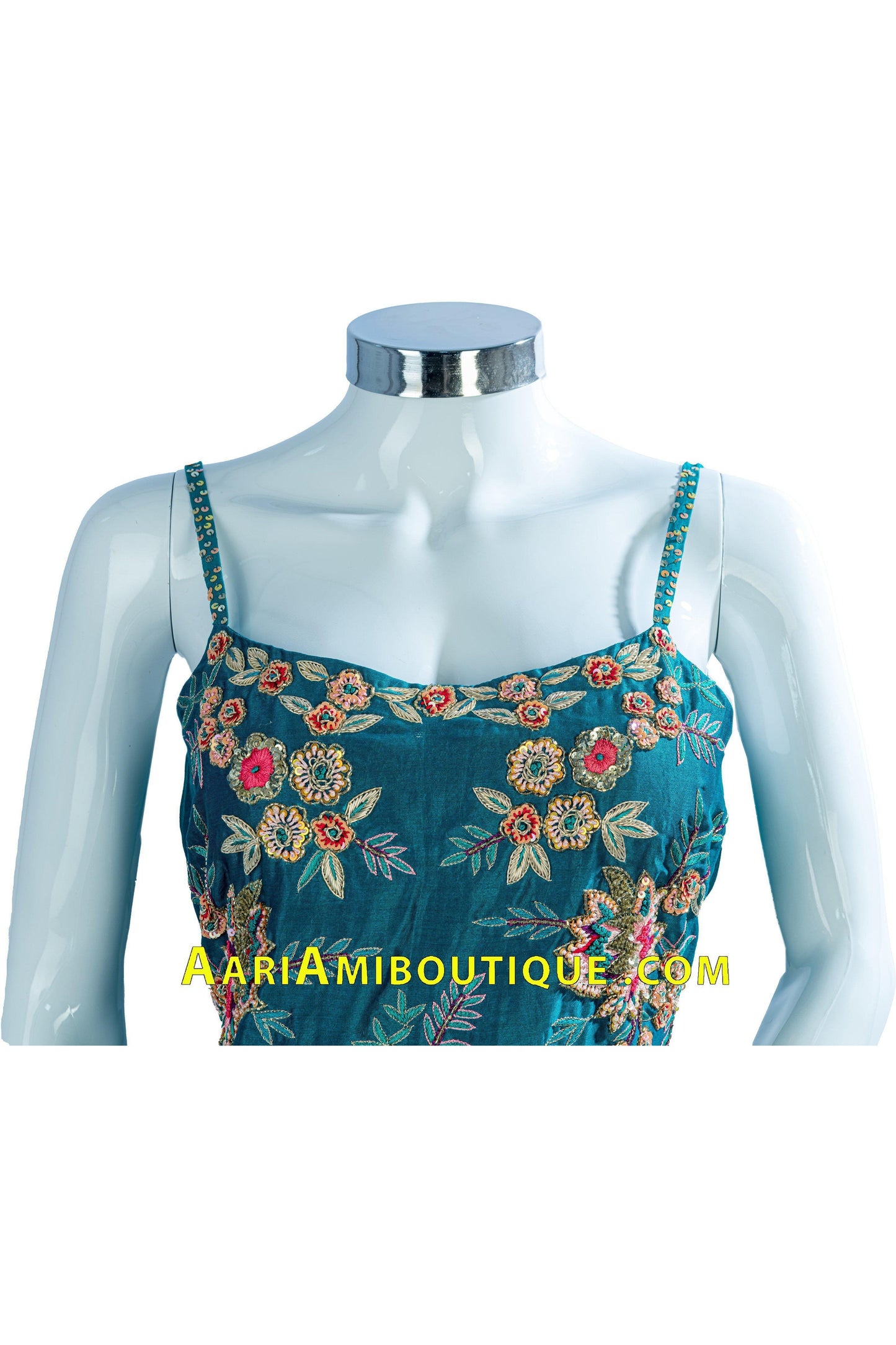 Teal Embroidered Gharara Set with Choker Dupatta-AariAmi Boutique