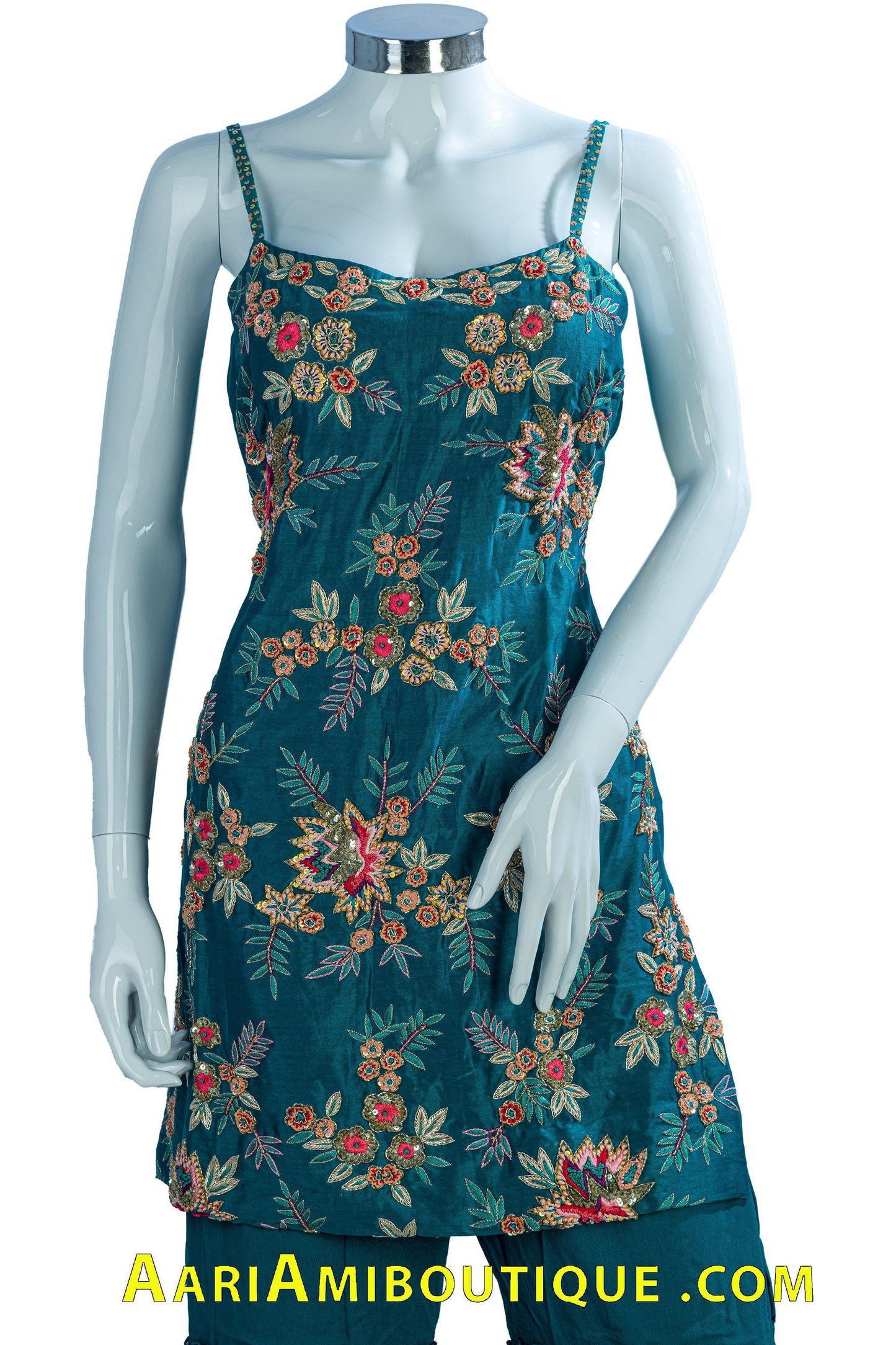 Teal Embroidered Gharara Set with Choker Dupatta-AariAmi Boutique